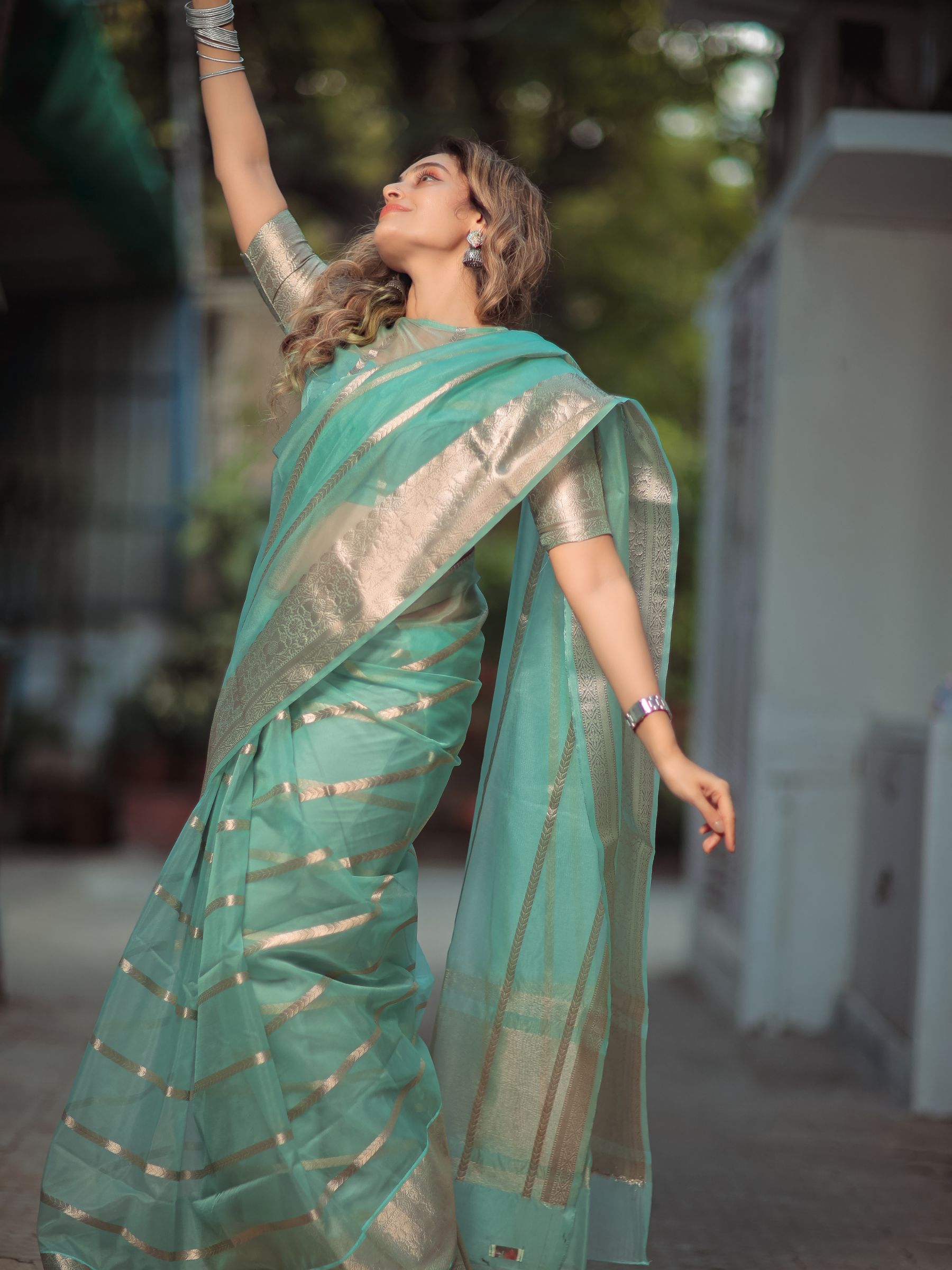 Aqua Aura (Banarasi Semi Georgette Silk Saree + Unstitched Blouse Piece)