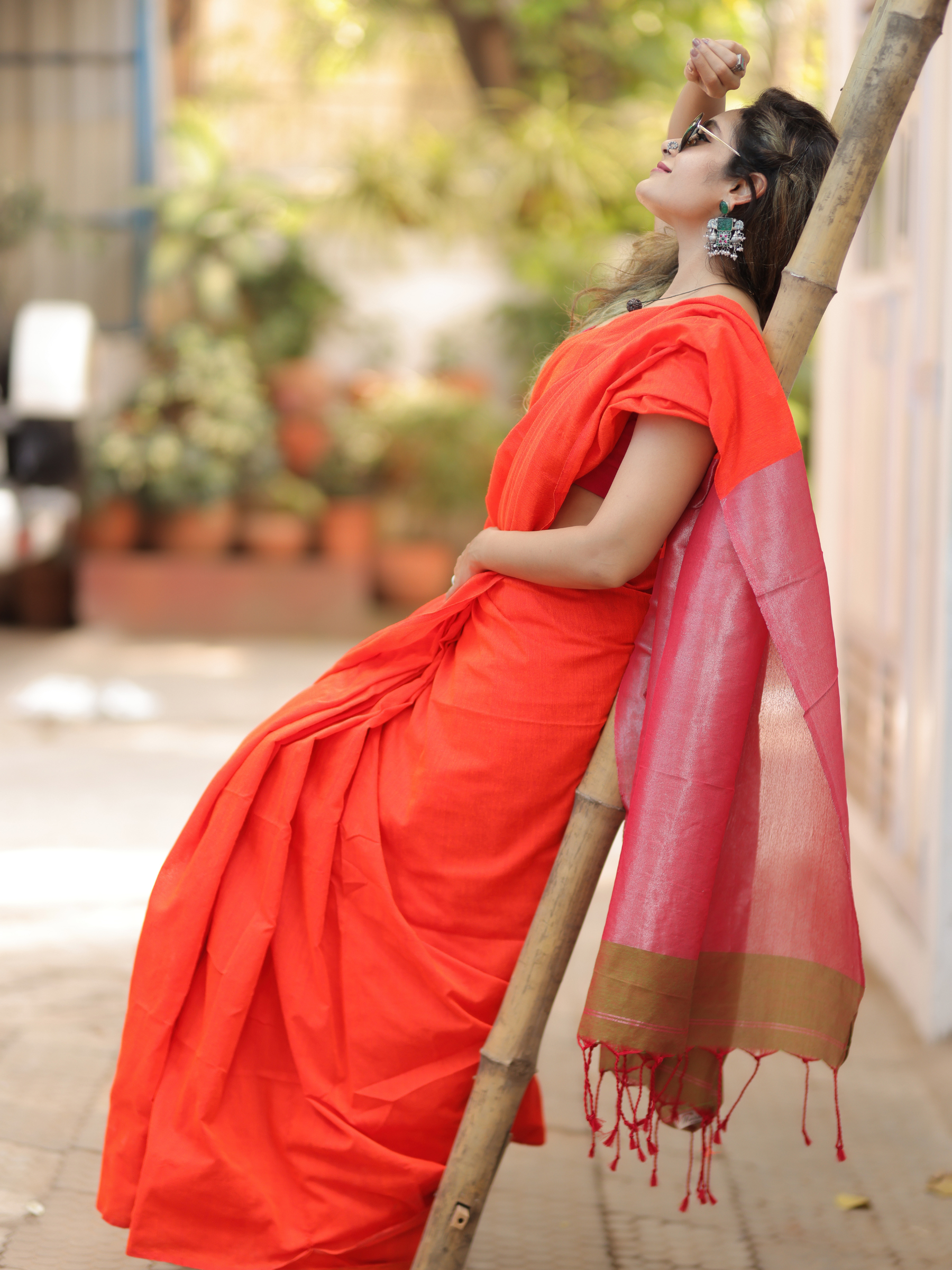 Sunset Spritz (Handwoven Cotton Tissue Saree + Unstitched Blouse Piece)