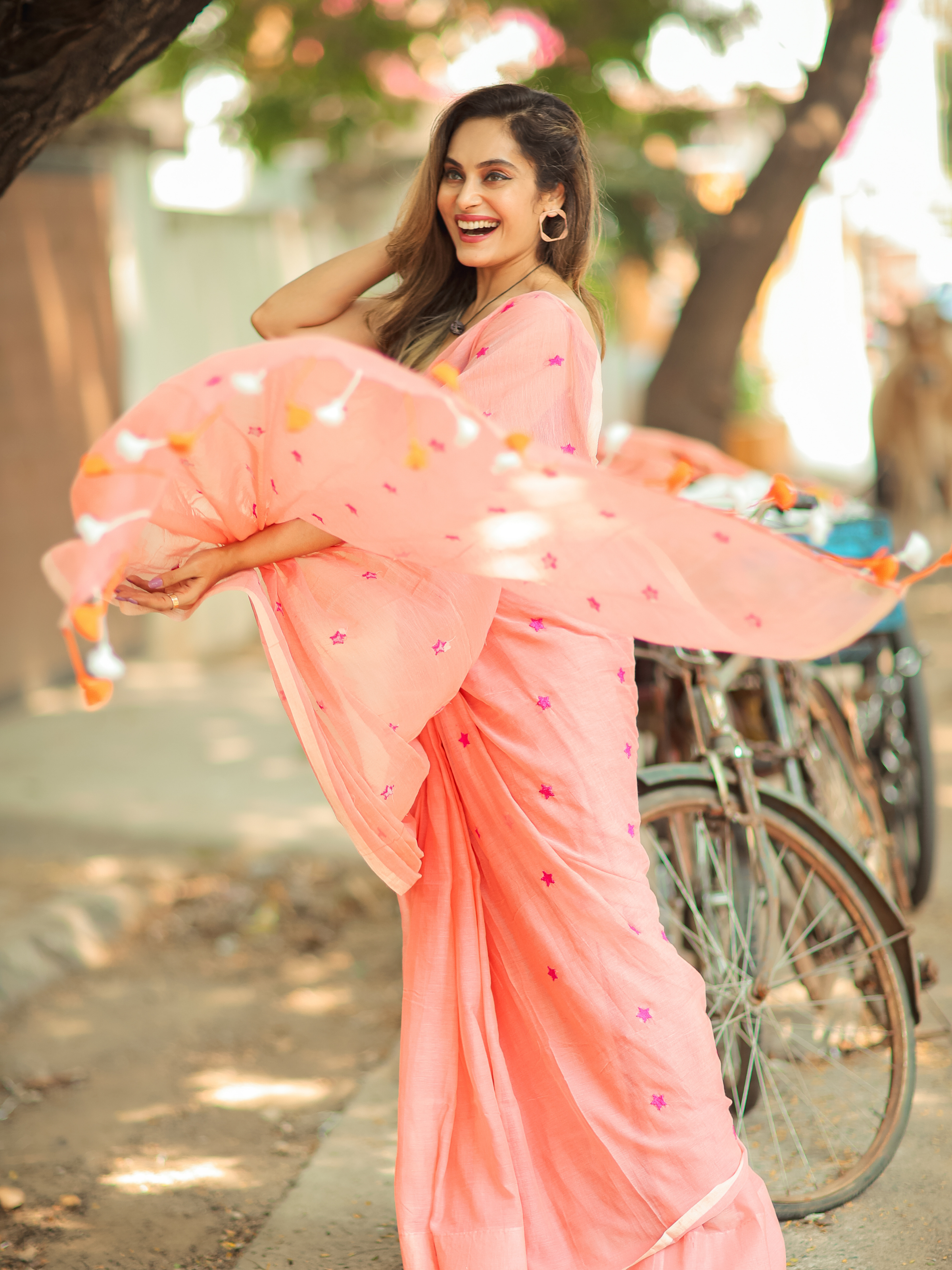 Peach Parley (Pure Mul Cotton Saree)