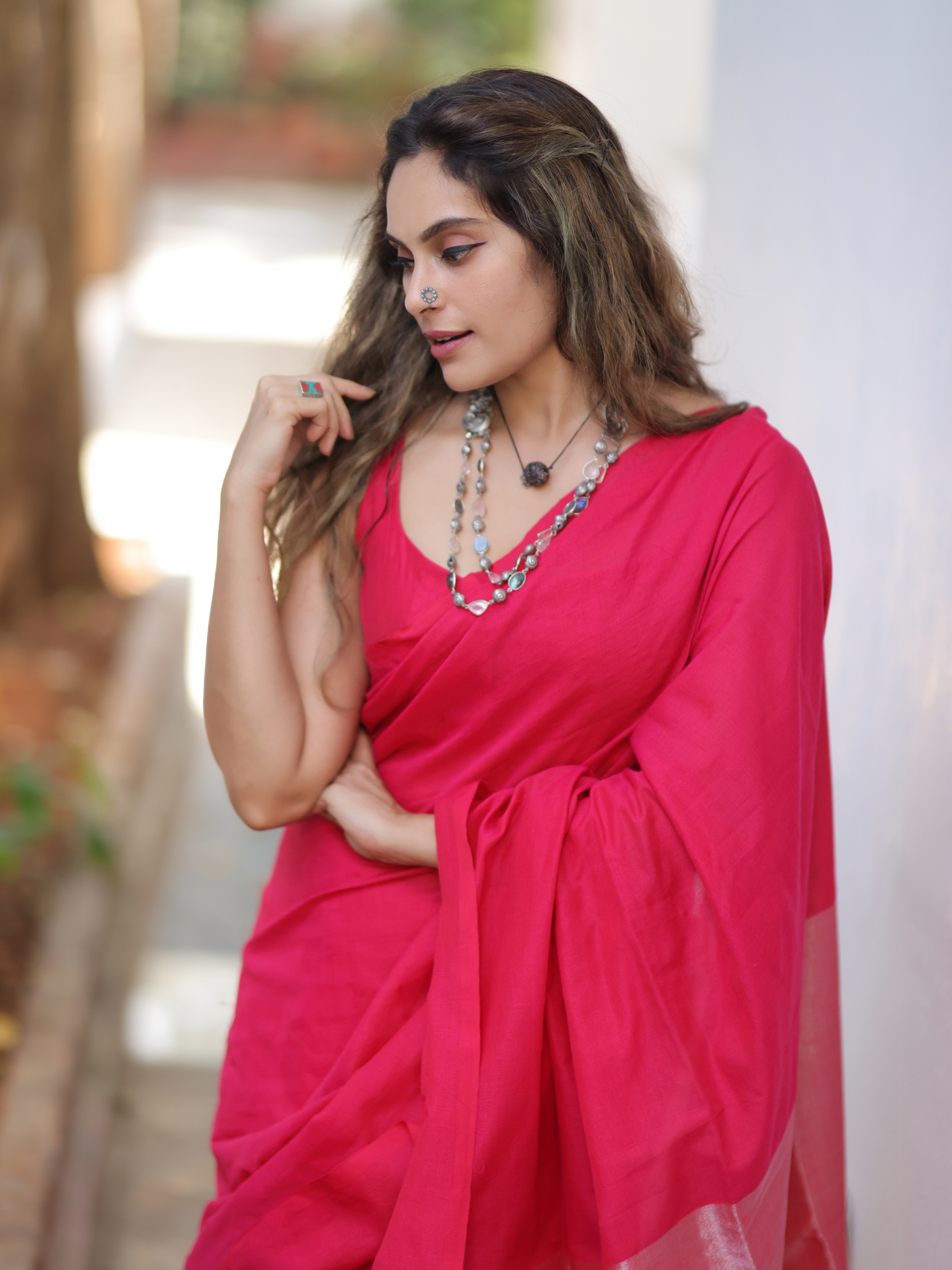 Rose Allure (Handwoven Cotton Tissue Saree + Unstitched Blouse Piece)