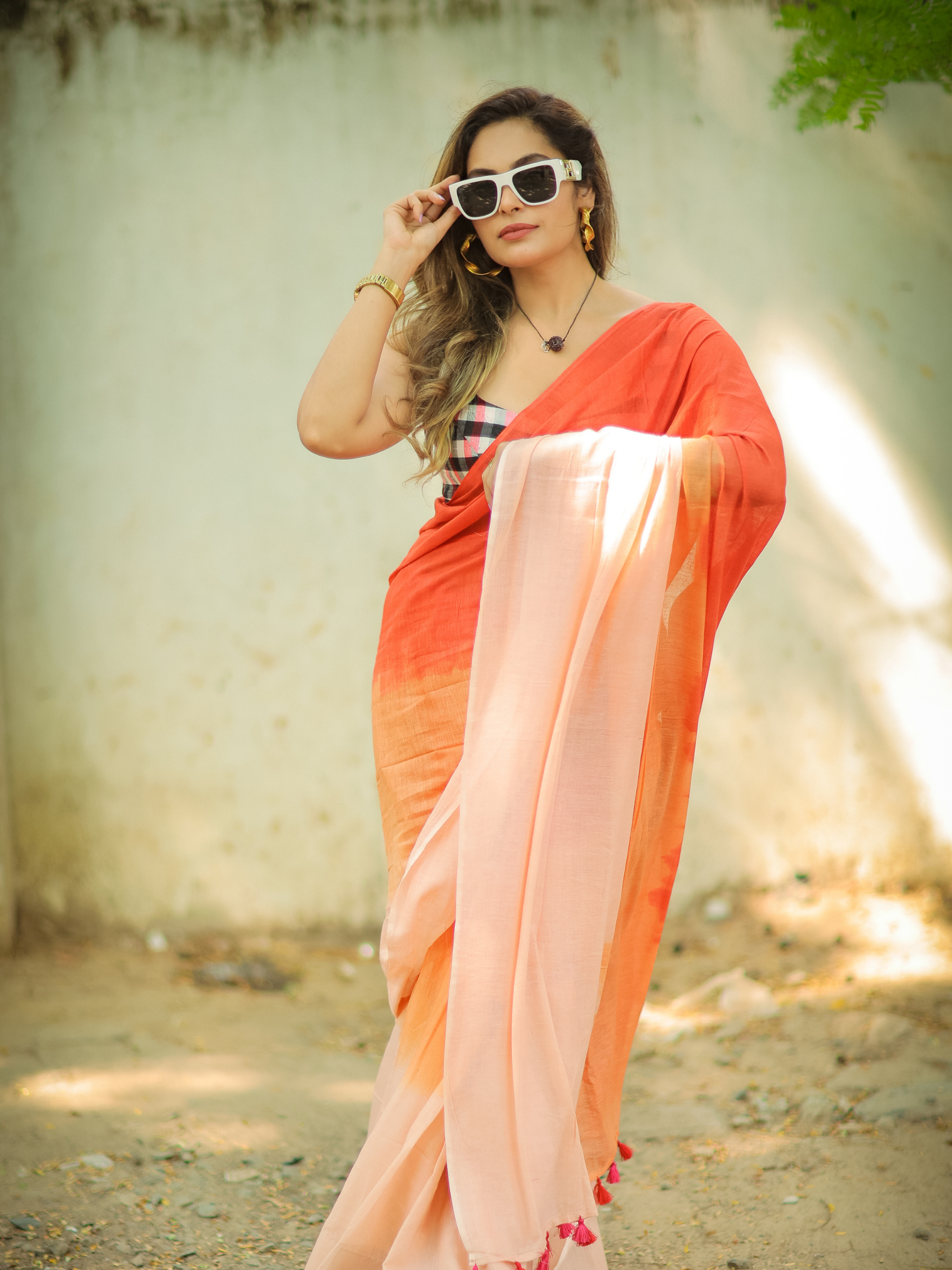 Peachy Glow (Pure Mul Cotton Saree)