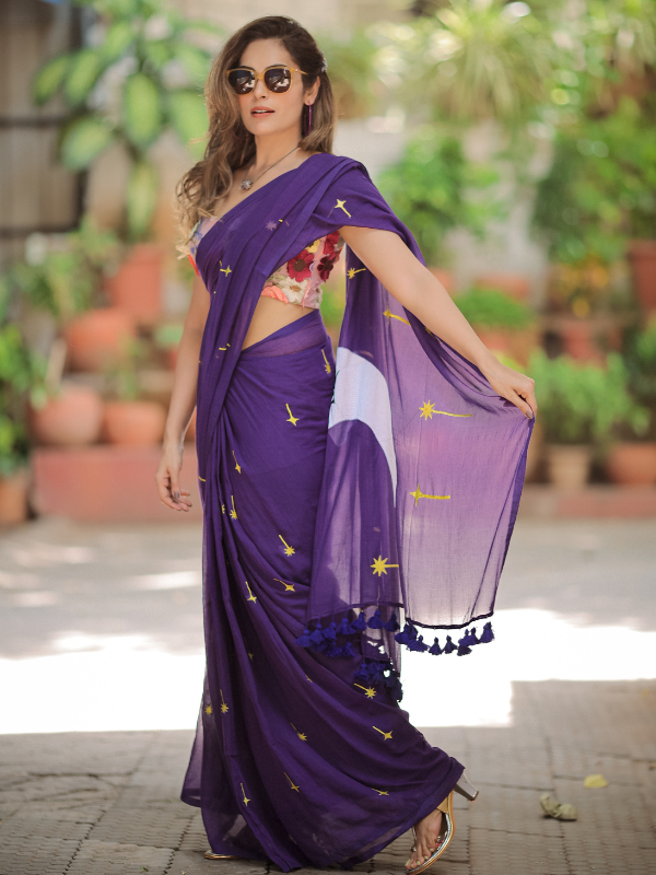 Filtered Flair (Hand Embroidery Mul Mul Cotton Saree)