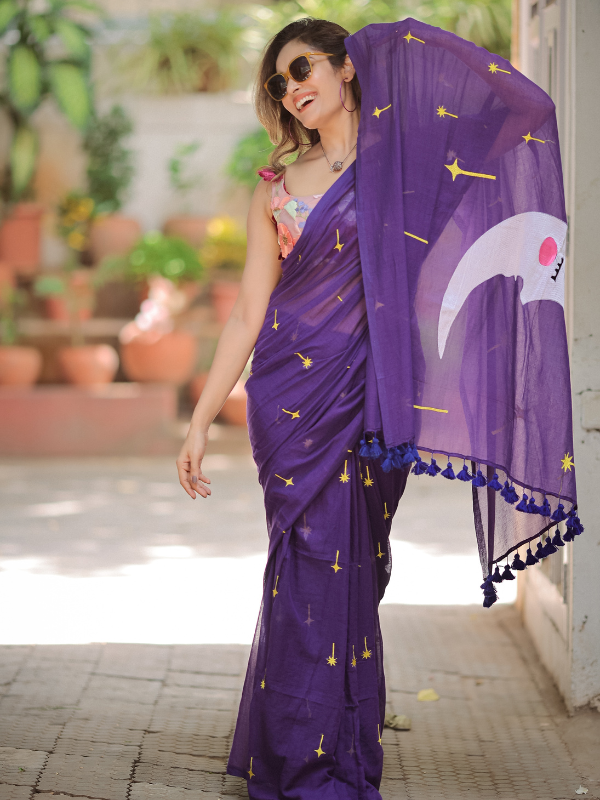 Filtered Flair (Hand Embroidery Mul Mul Cotton Saree)