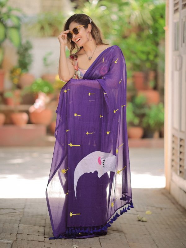 Filtered Flair (Hand Embroidery Mul Mul Cotton Saree)