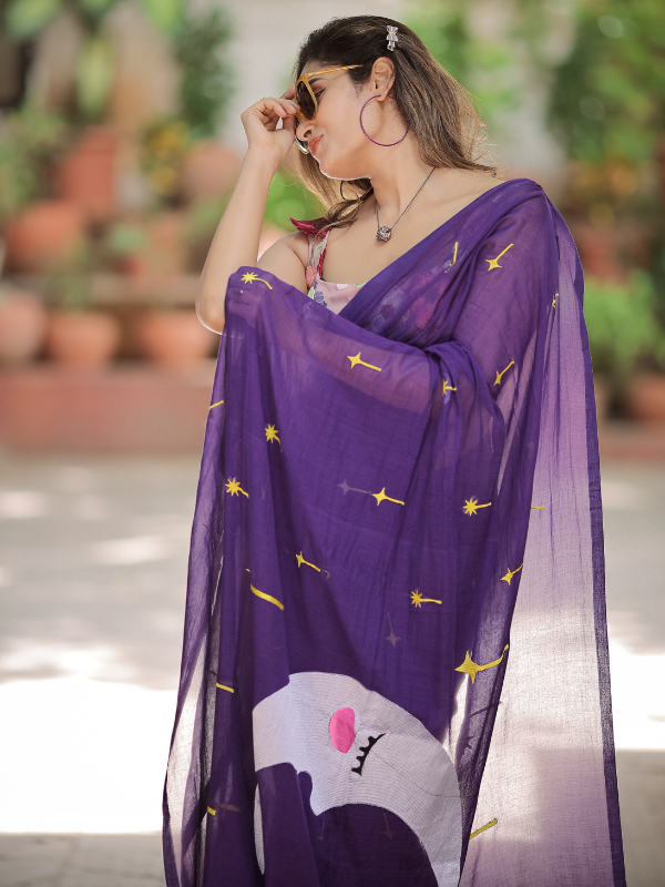 Filtered Flair (Hand Embroidery Mul Mul Cotton Saree)