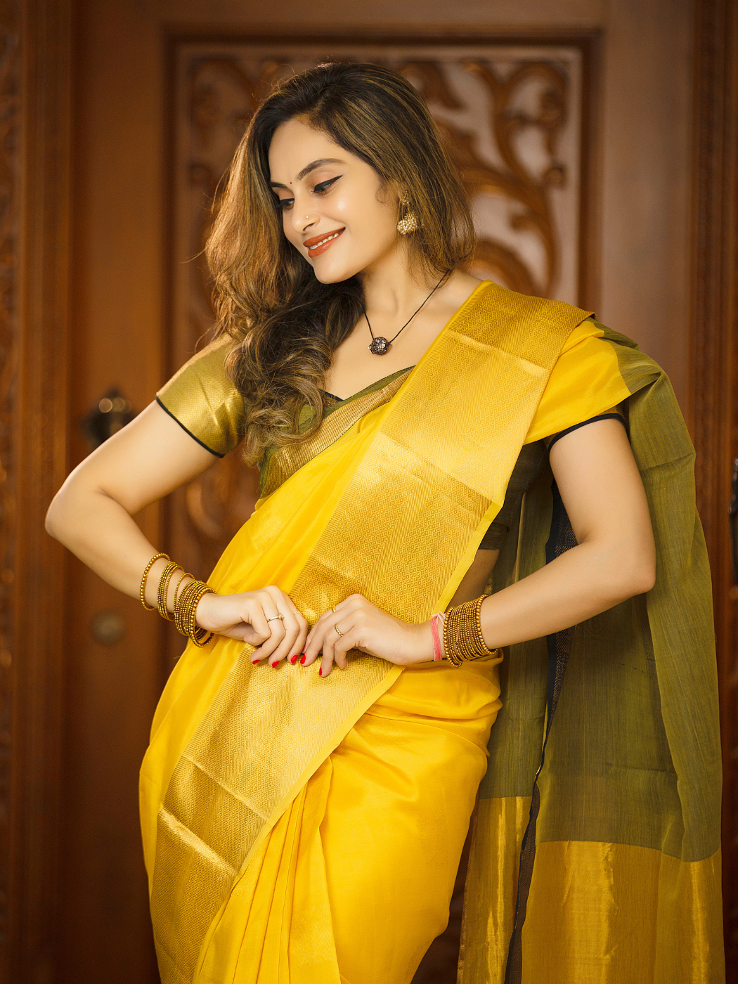 Organza silk saree yellow with allover zari woven stripes pattern and –  Cherrypick