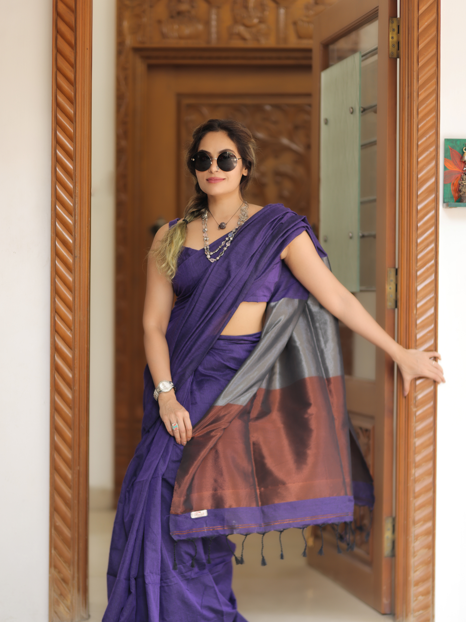 Lavender Luxe (Handwoven Cotton Tissue Saree + Unstitched Blouse Piece)