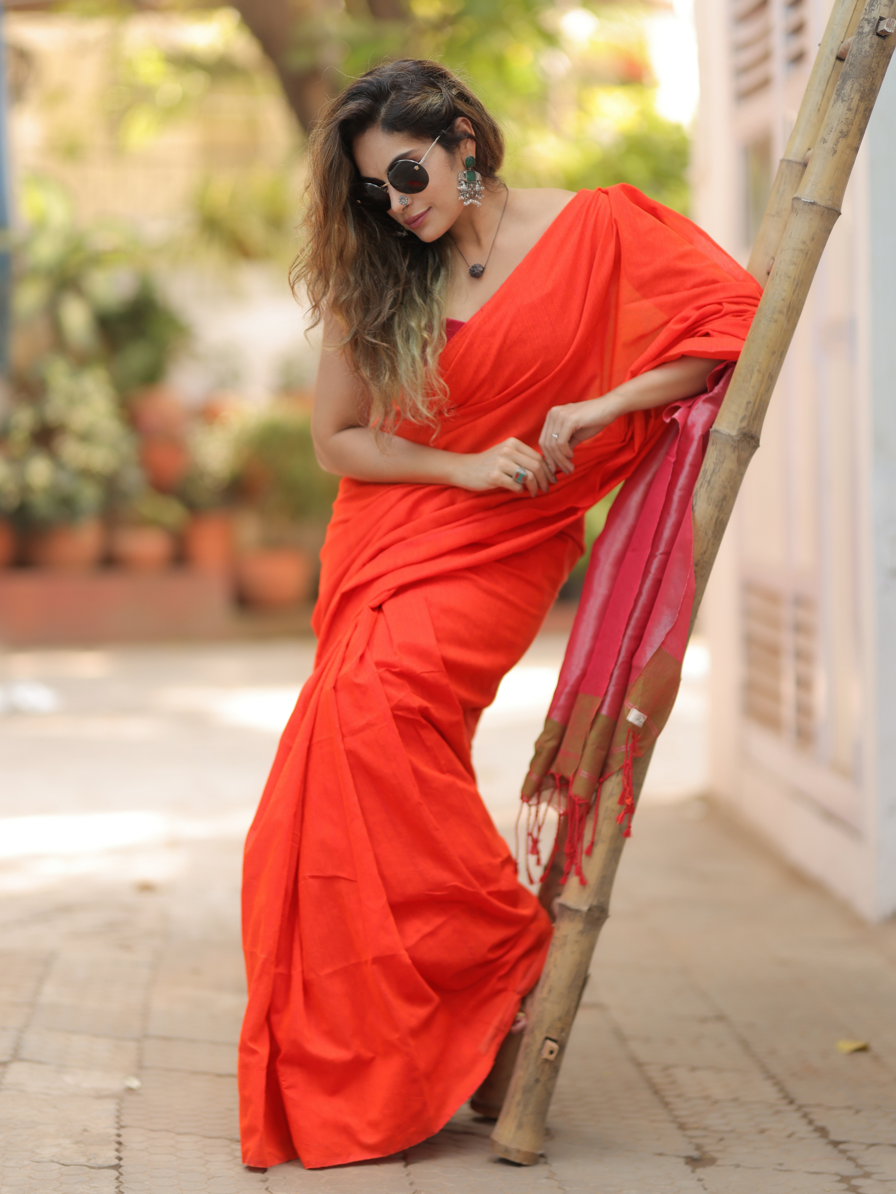 Sunset Spritz (Handwoven Cotton Tissue Saree + Unstitched Blouse Piece)