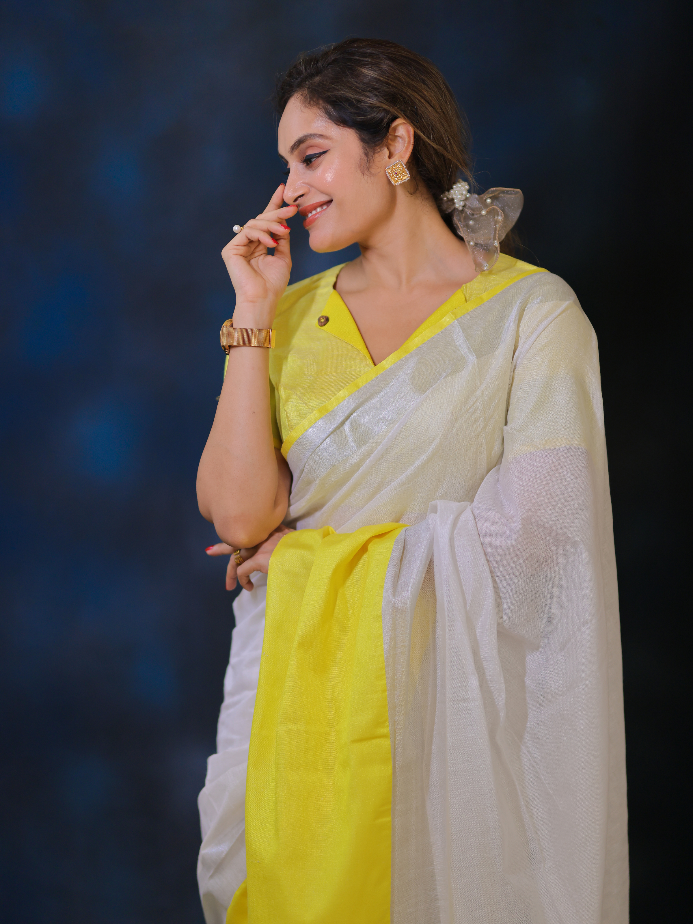 Saffron Baklava (Linen Saree)