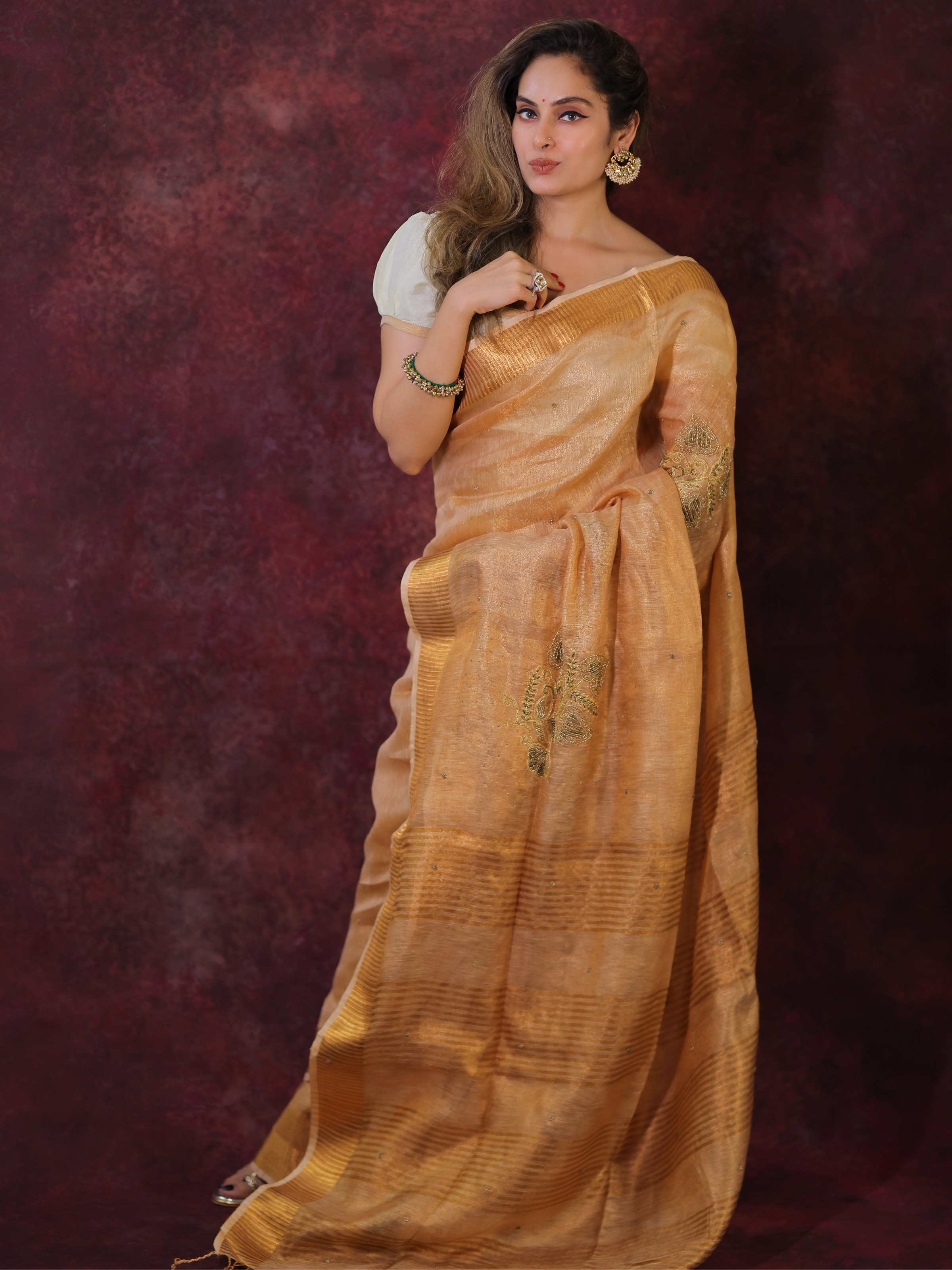 KuÌˆnefe (Tissue Silk Saree + Unstitched Blouse Piece)