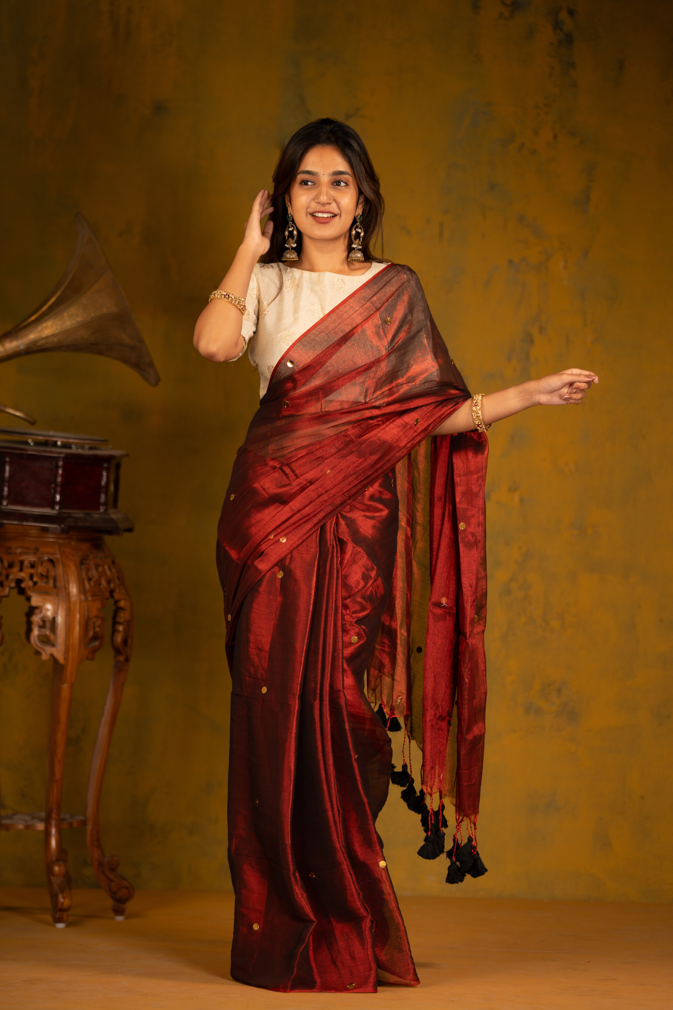 Crimson Flame (Tissue Mul Cotton Saree)
