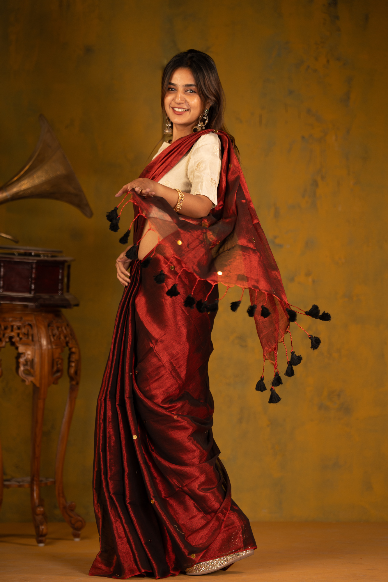 Crimson Flame (Tissue Mul Cotton Saree)