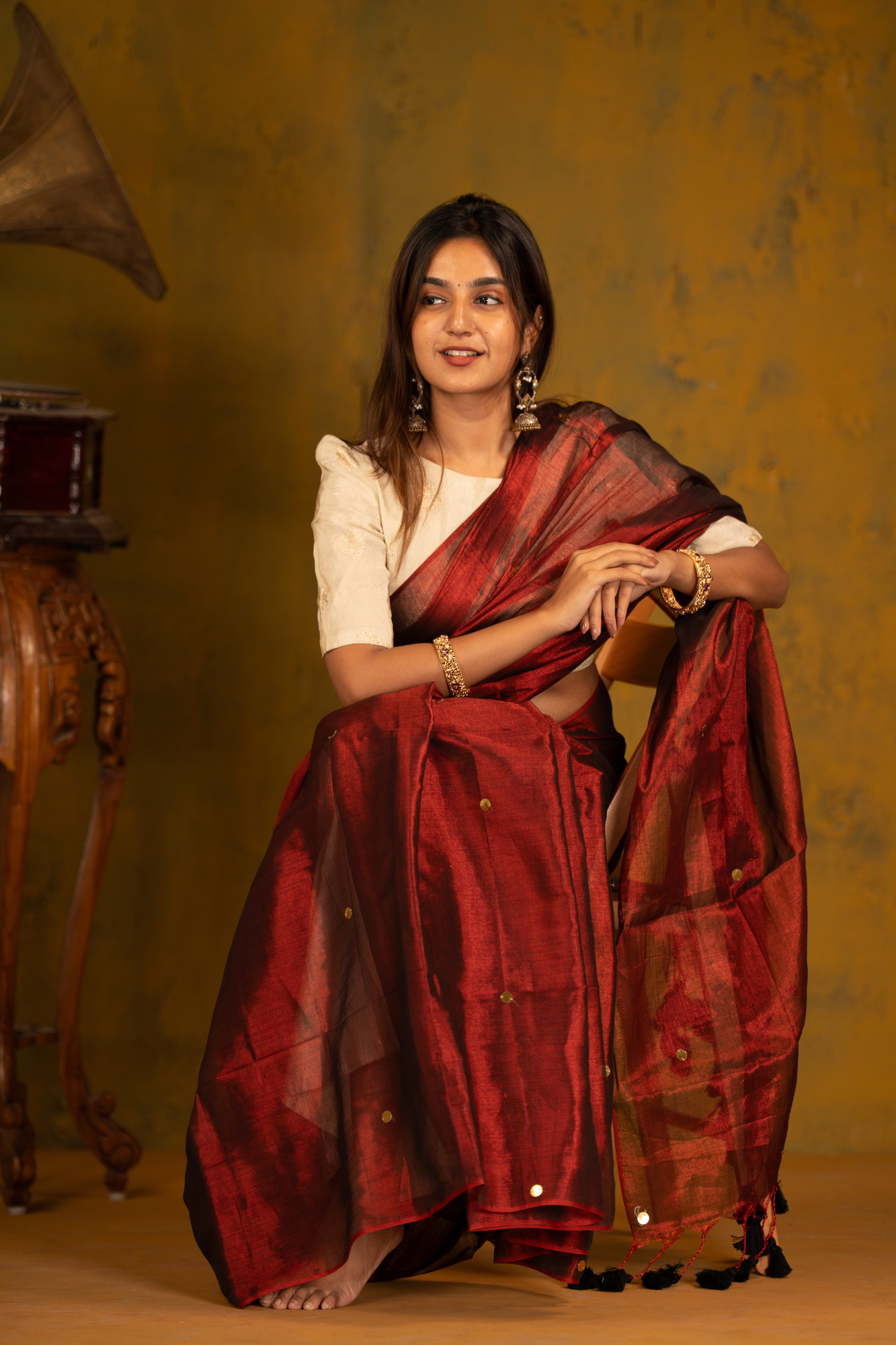 Crimson Flame (Tissue Mul Cotton Saree)