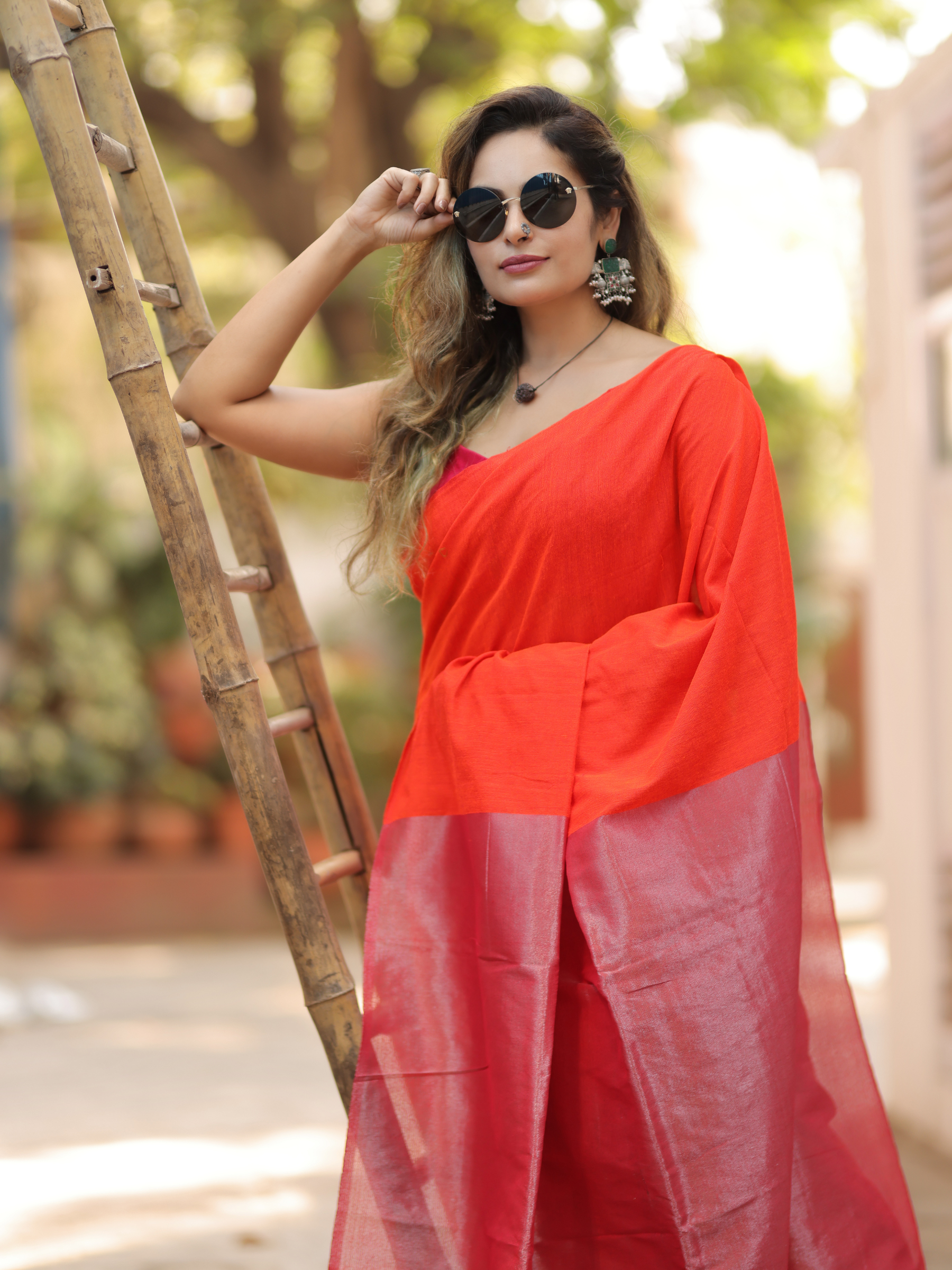 Sunset Spritz (Handwoven Cotton Tissue Saree + Unstitched Blouse Piece)