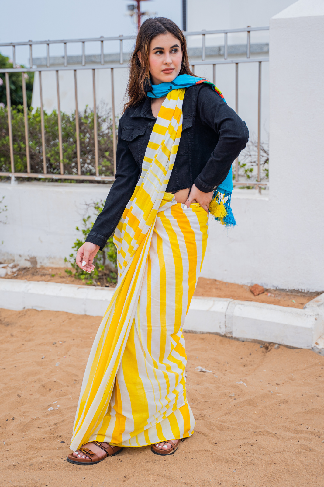 Striped Sunshine Pop (Mul Cotton Saree)