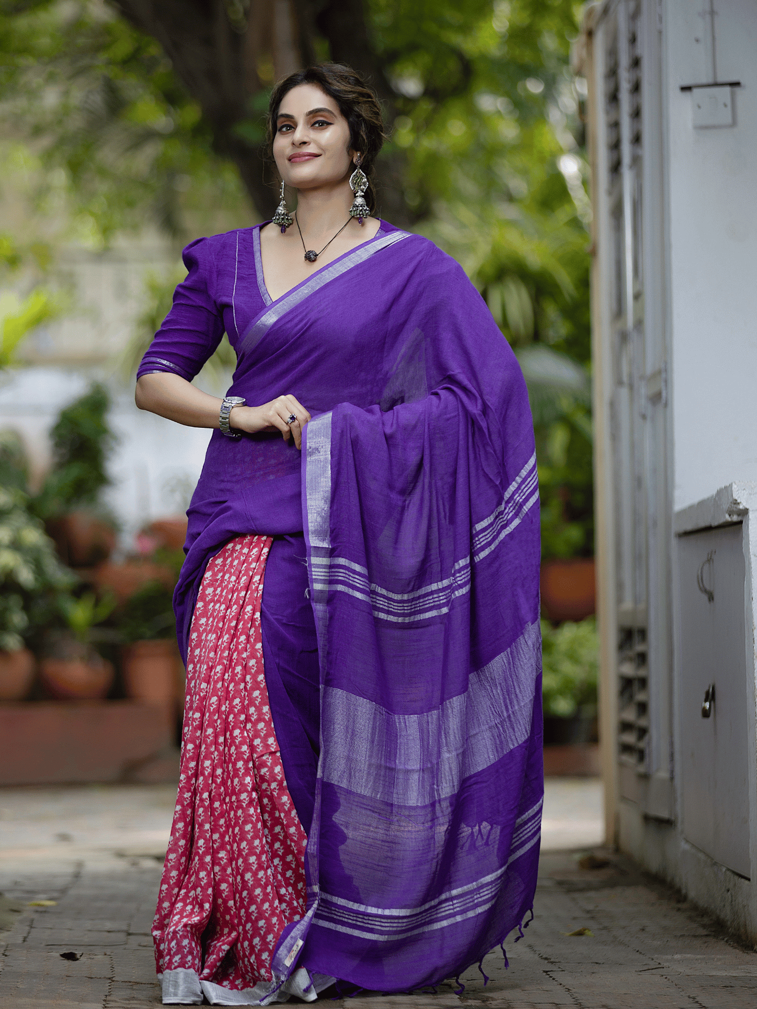 Purple & Violet Colored Sarees in Plain & Designer Styles