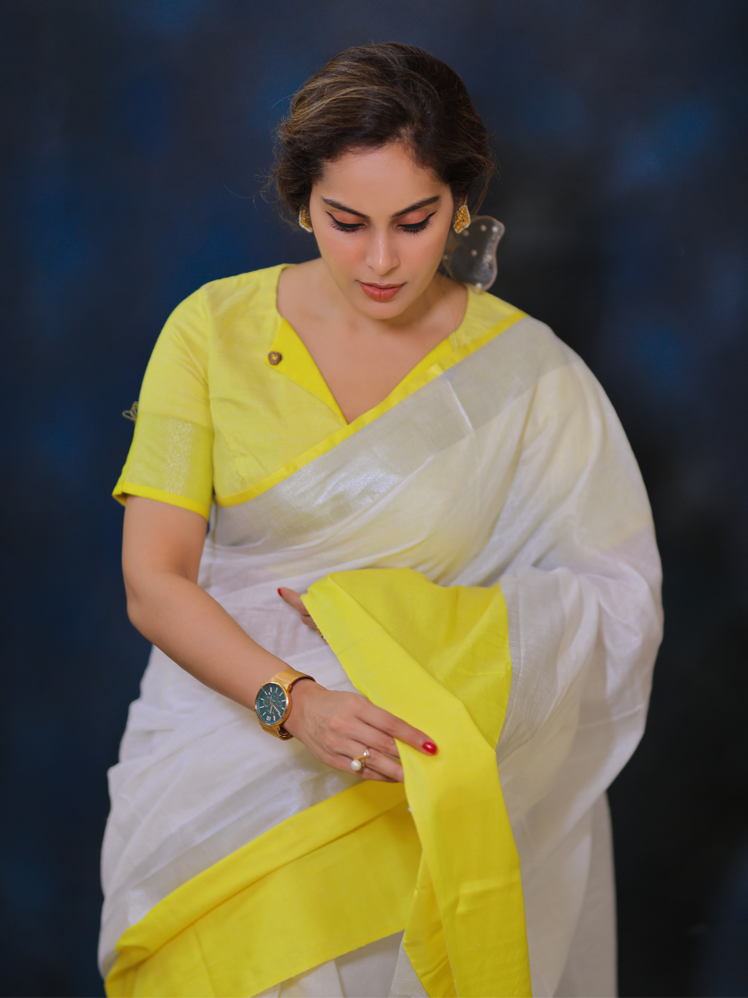 Saffron Baklava (Linen Saree)