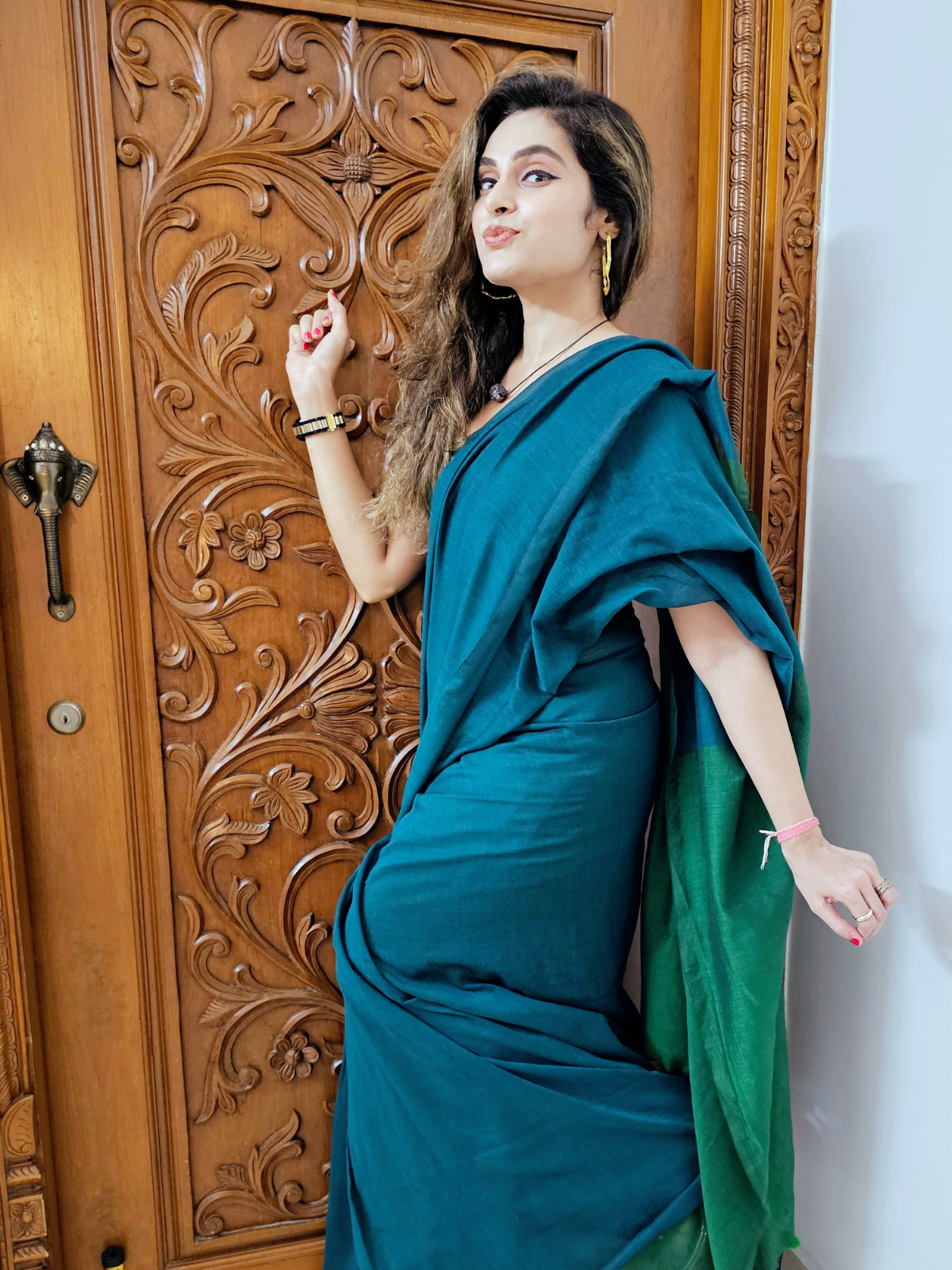 Emerald Cascade (Pure Mul Cotton Saree)