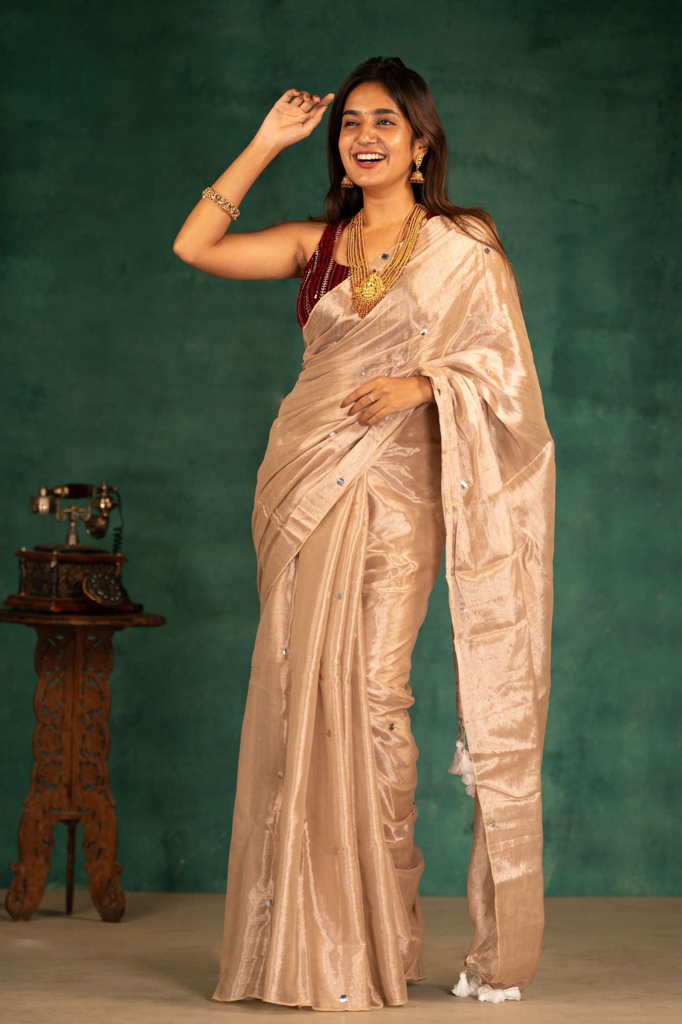 Moonlit Sandal Pearls (Tissue Mul Cotton Saree)
