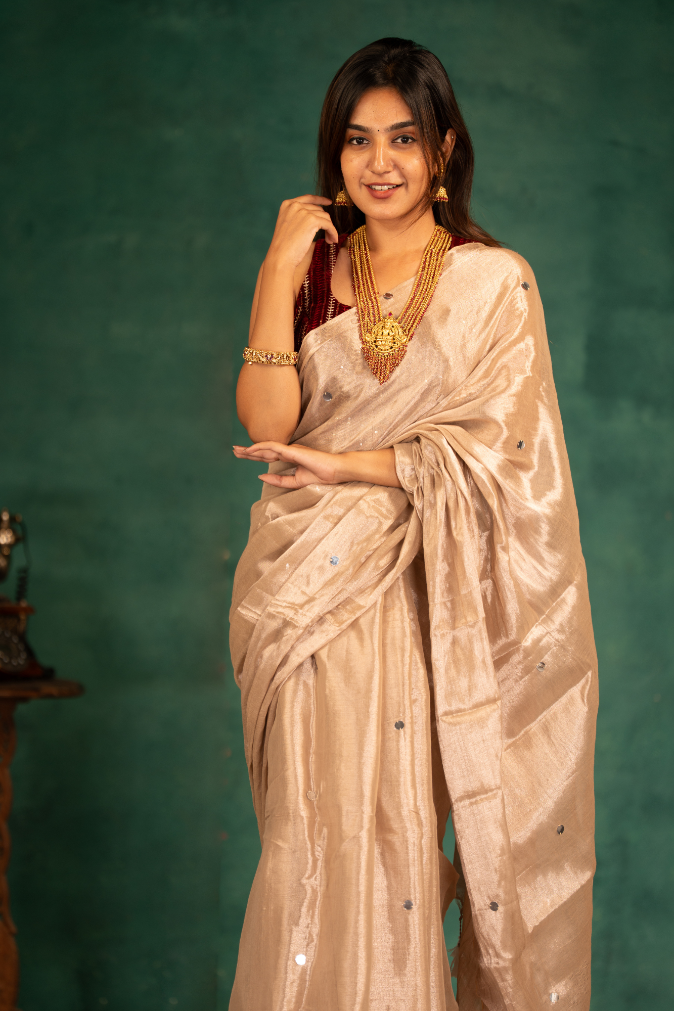 Moonlit Sandal Pearls (Tissue Mul Cotton Saree)