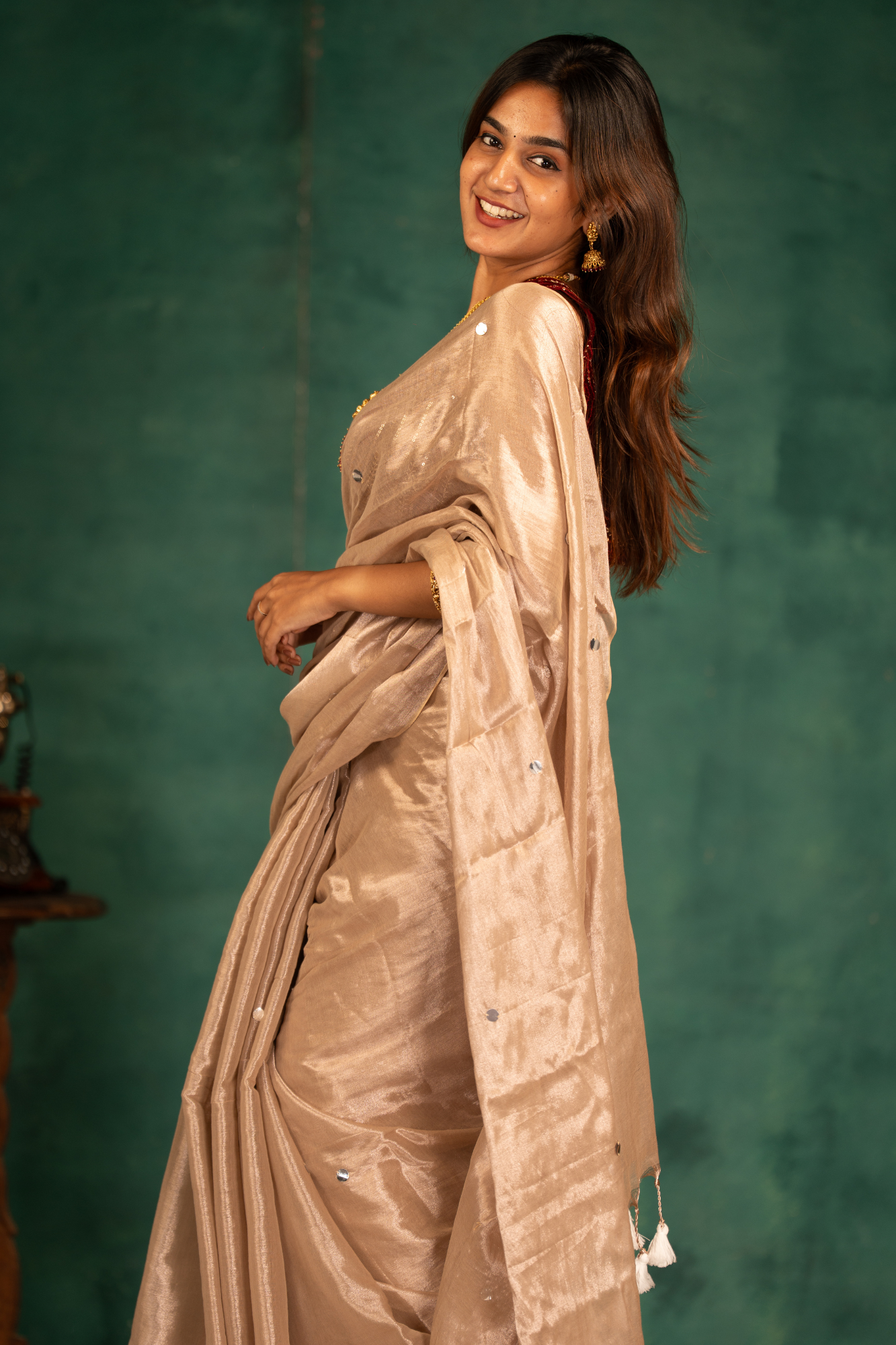 Moonlit Sandal Pearls (Tissue Mul Cotton Saree)