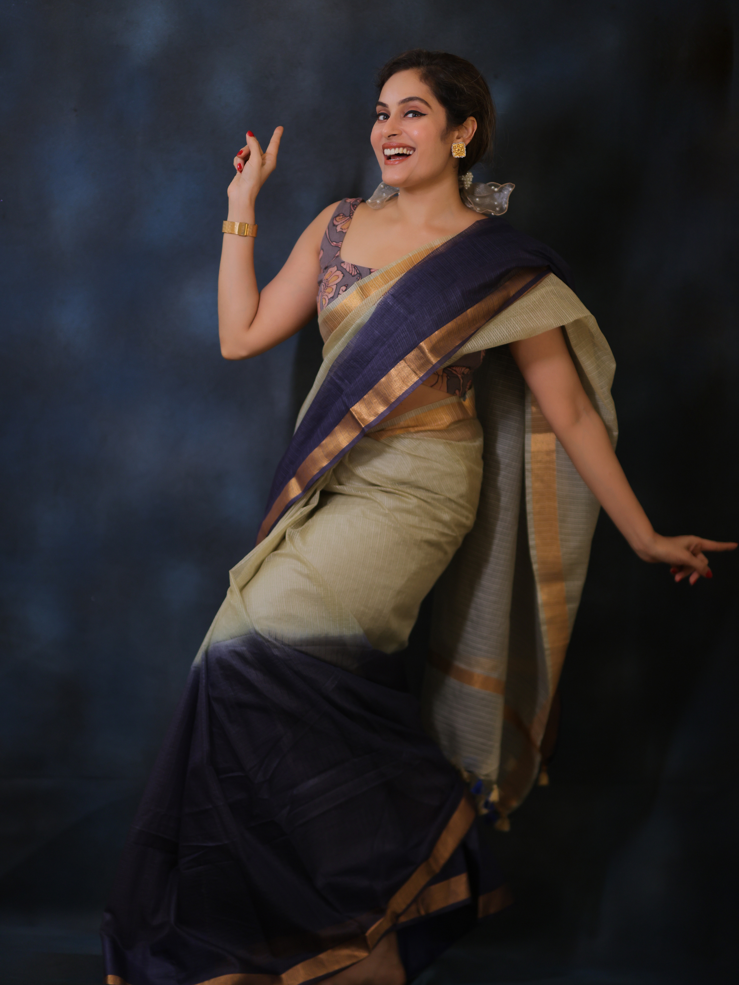 Blueberry Muhallebi (Kota Daria Saree + Unstitched Blouse Piece)