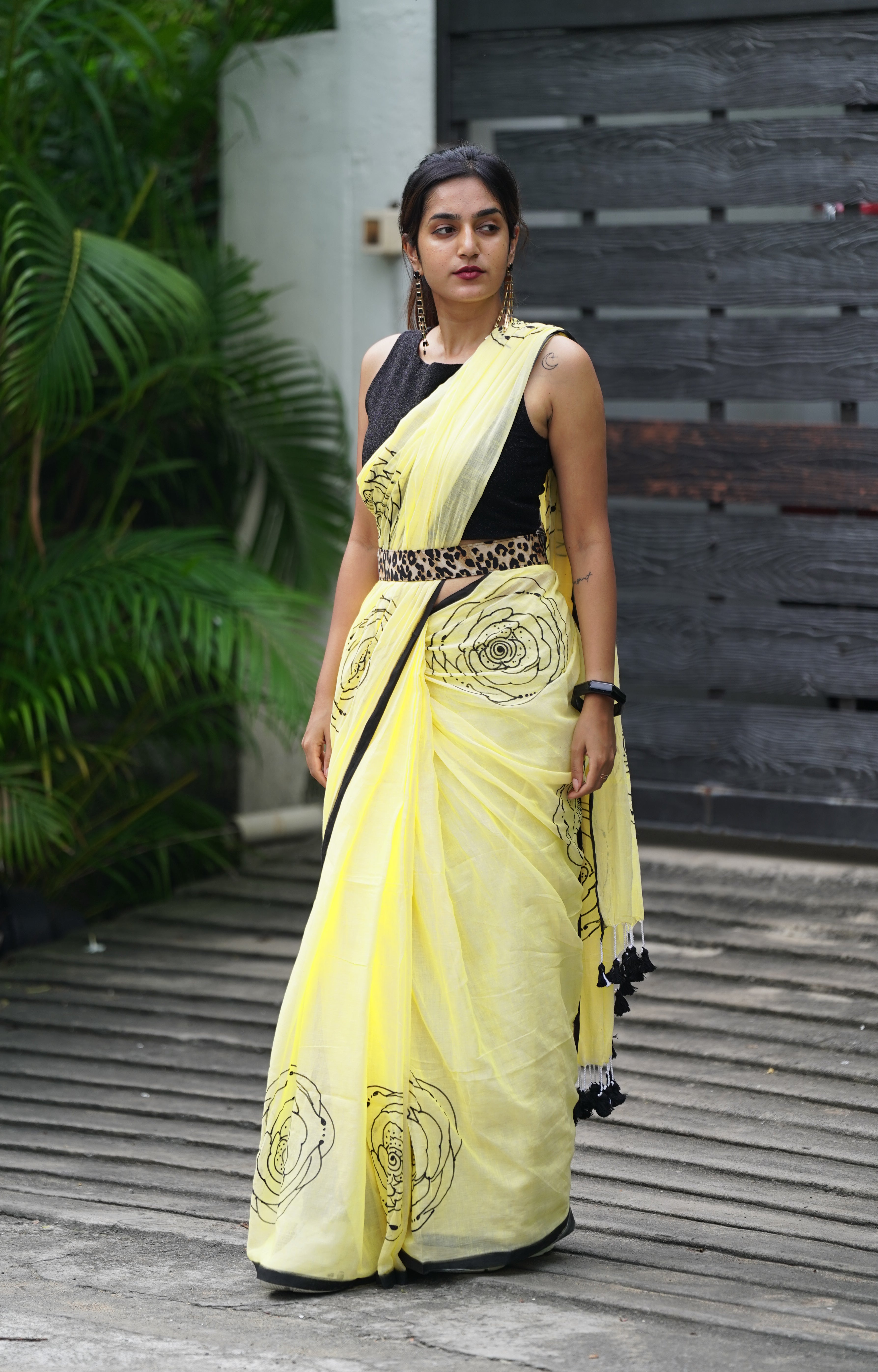 Cheeky Citrus Bloom (Mul Cotton Saree)