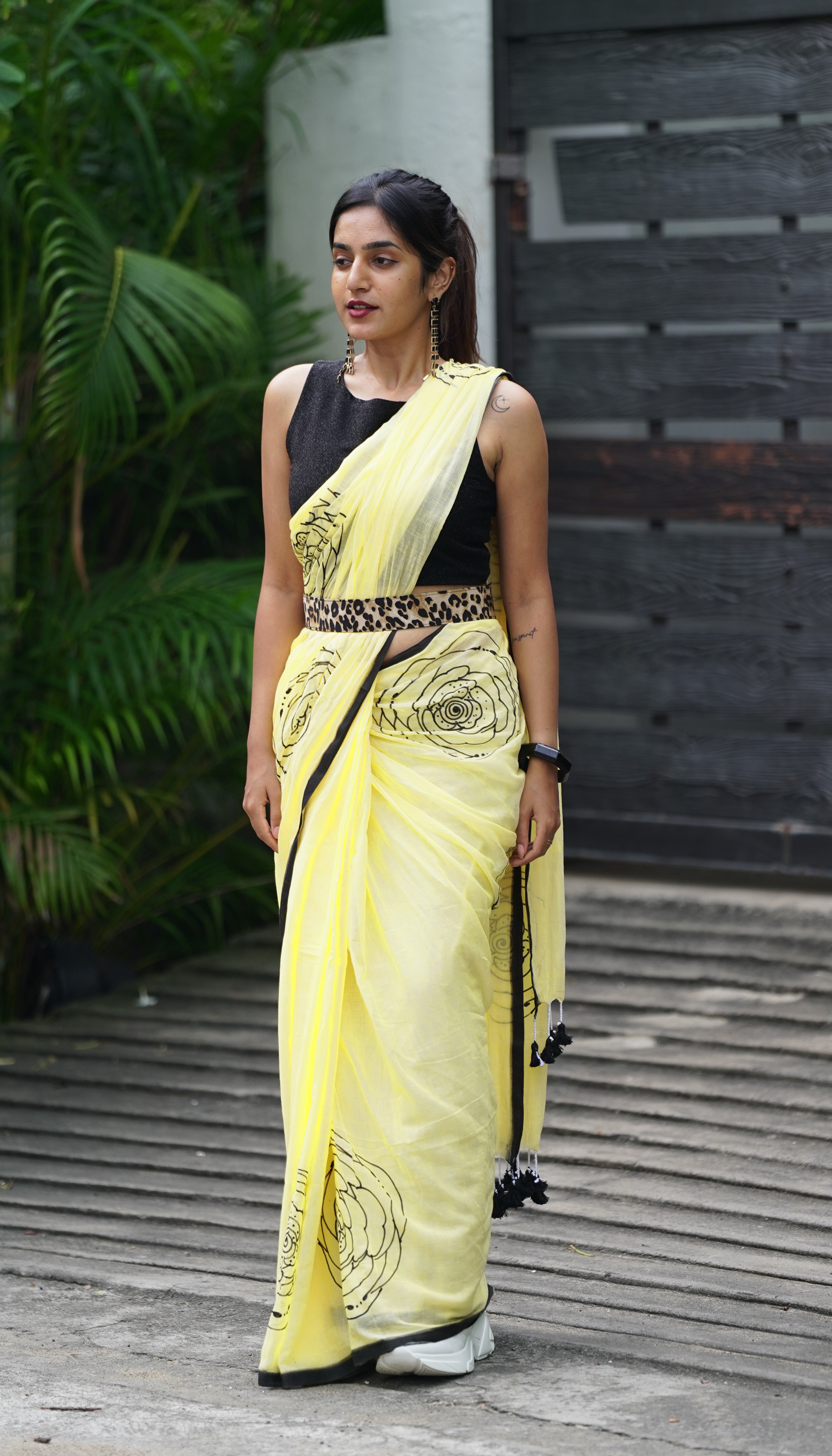 Cheeky Citrus Bloom (Mul Cotton Saree)