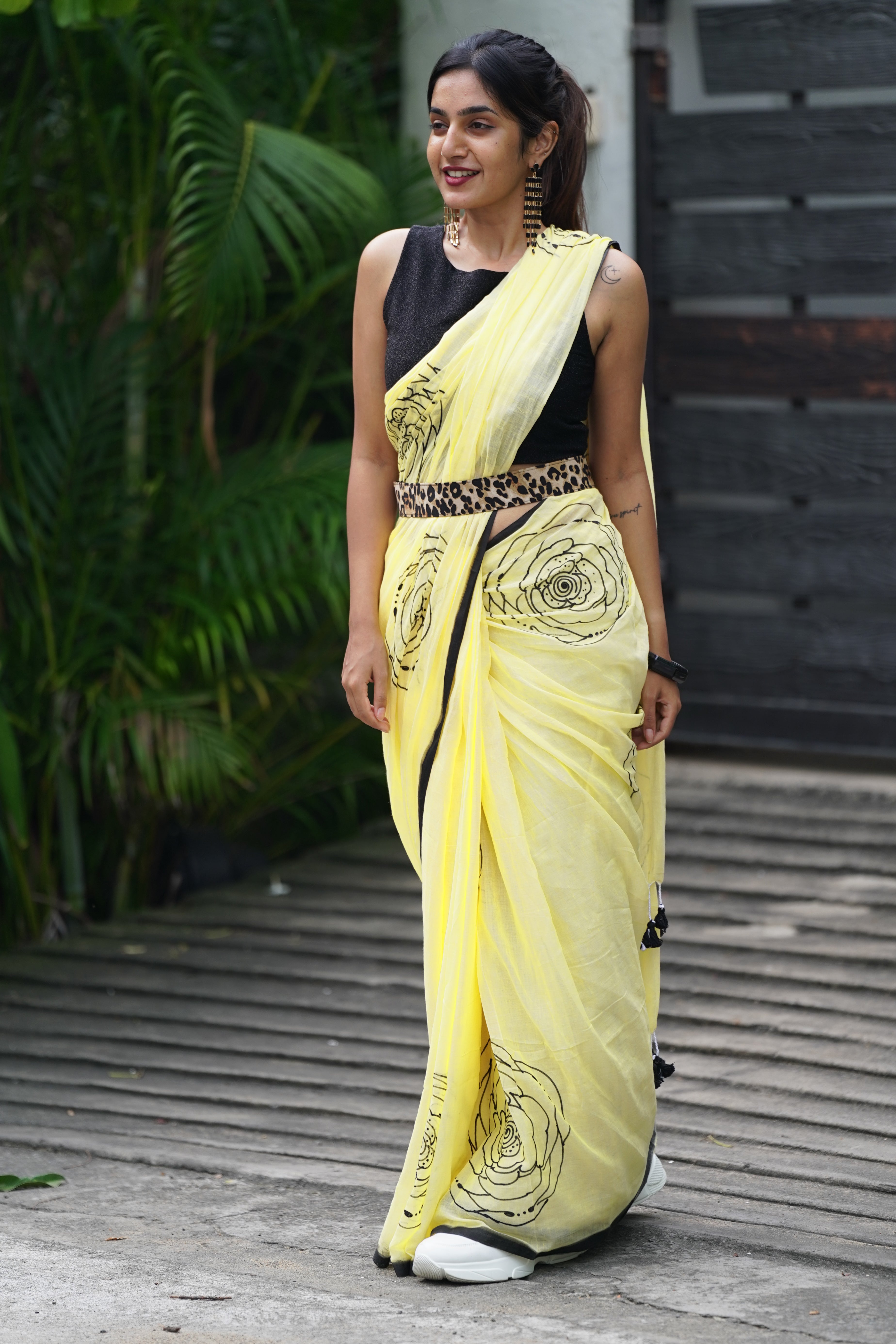 Cheeky Citrus Bloom (Mul Cotton Saree)