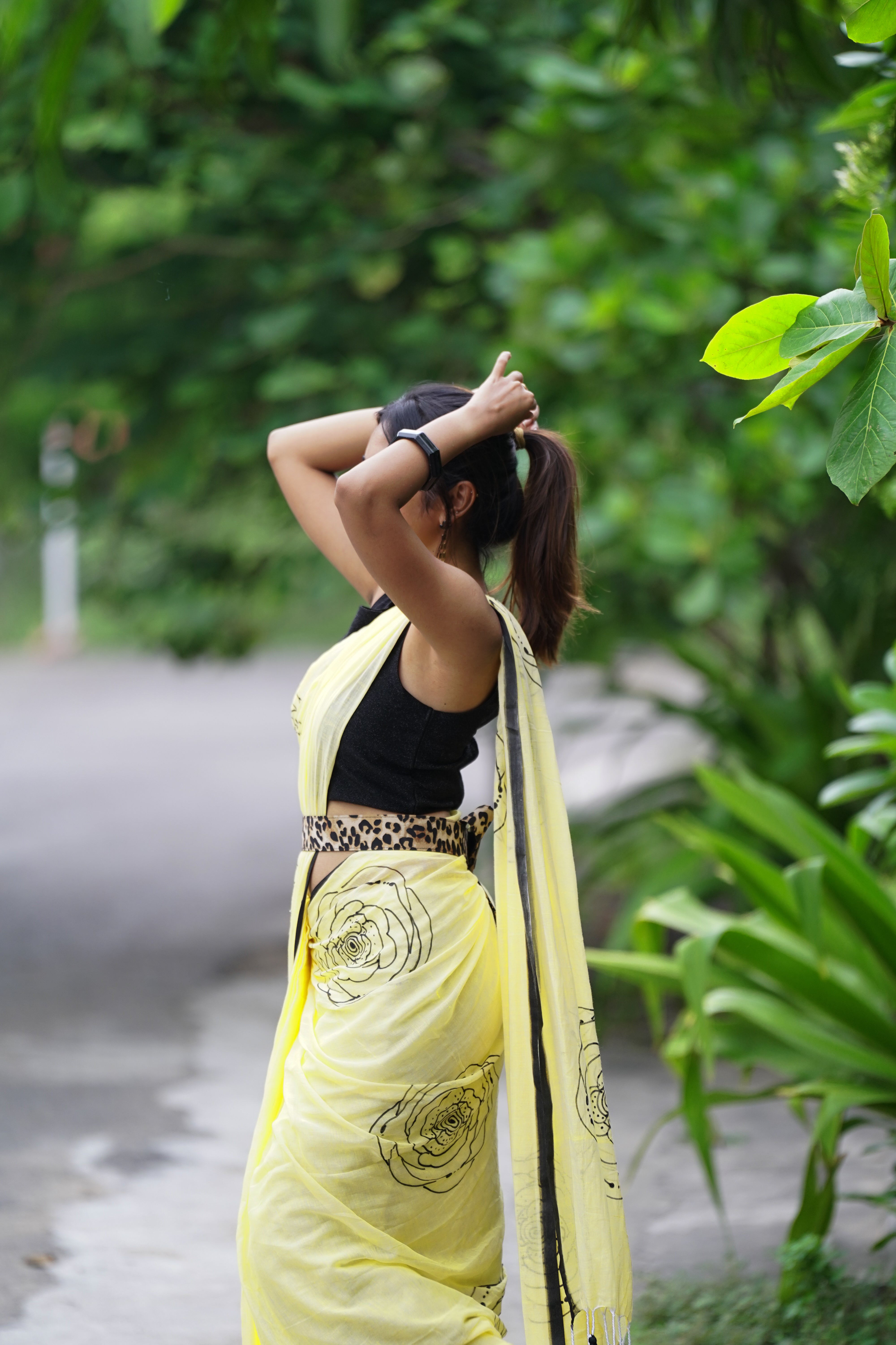 Cheeky Citrus Bloom (Mul Cotton Saree)