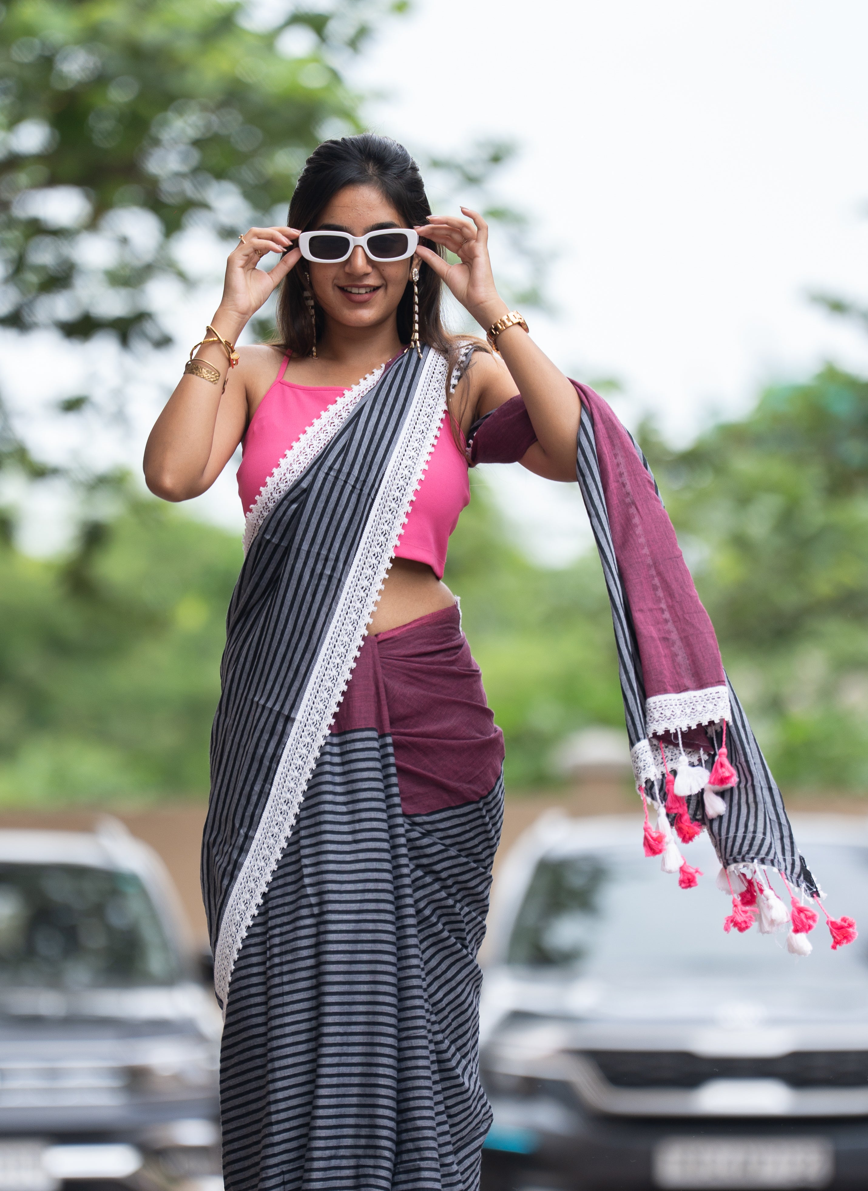Sassy Striped Hype (Mul Cotton Saree)
