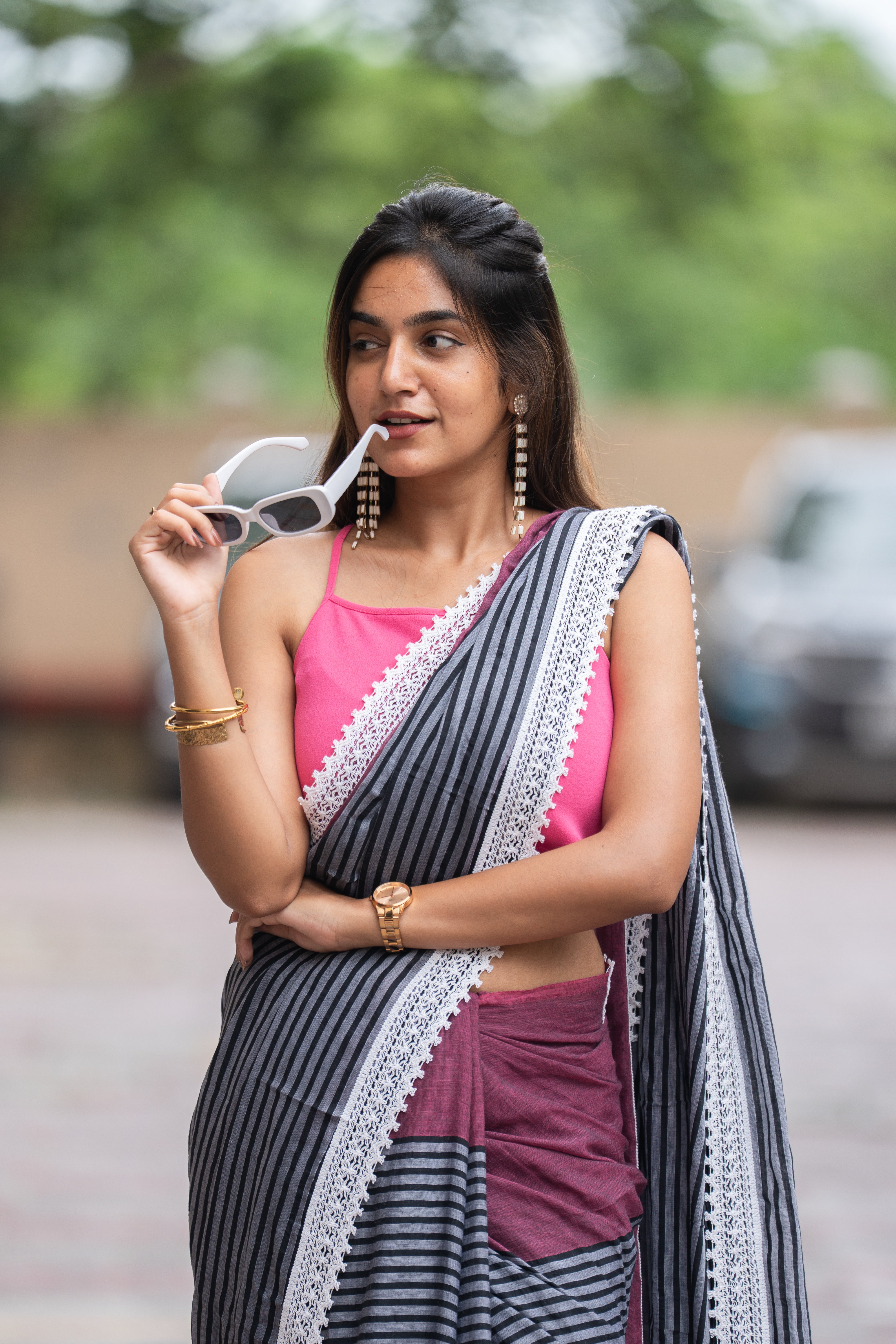Sassy Striped Hype (Mul Cotton Saree)