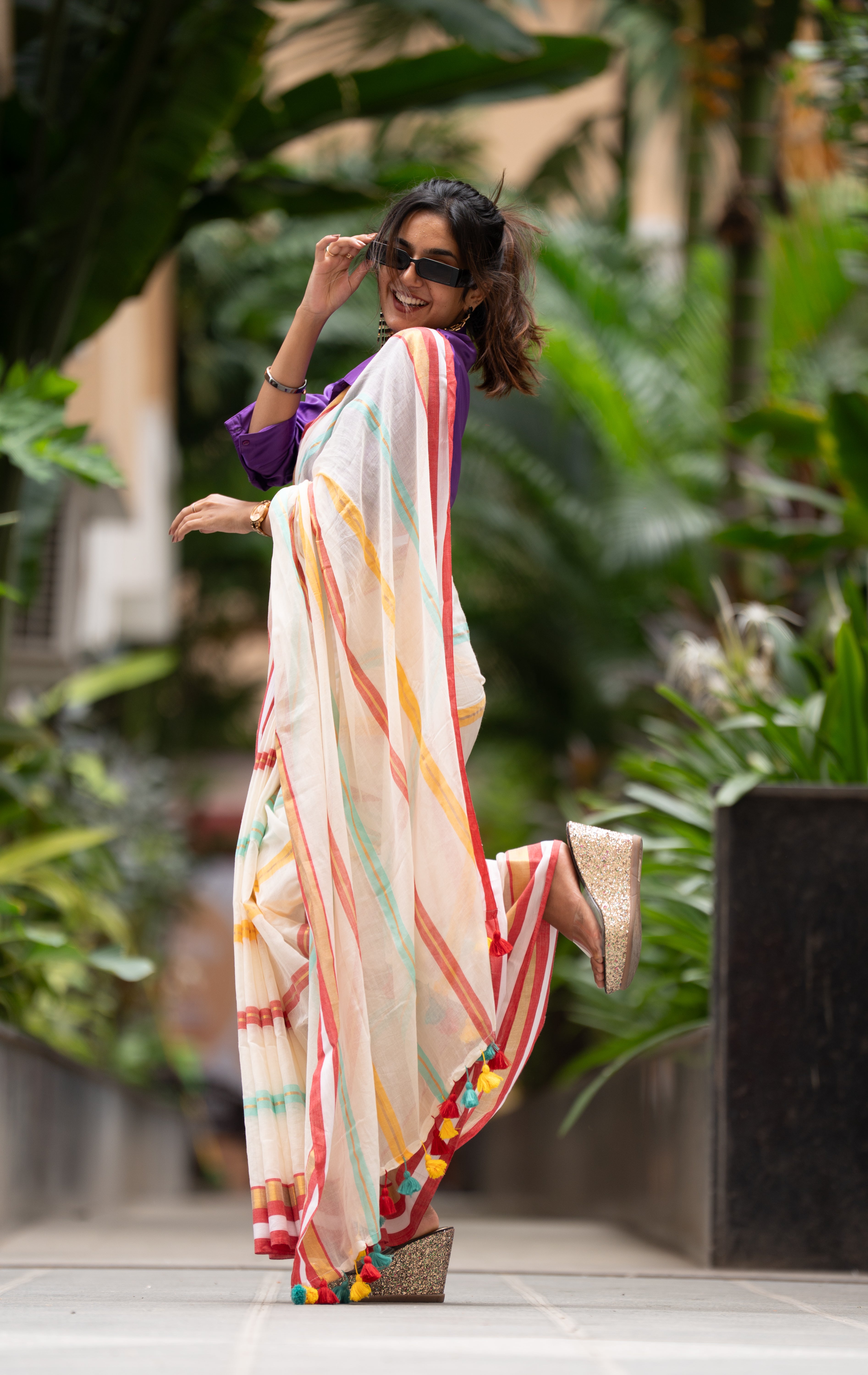 Ivory Carnival (Mul Cotton Saree)