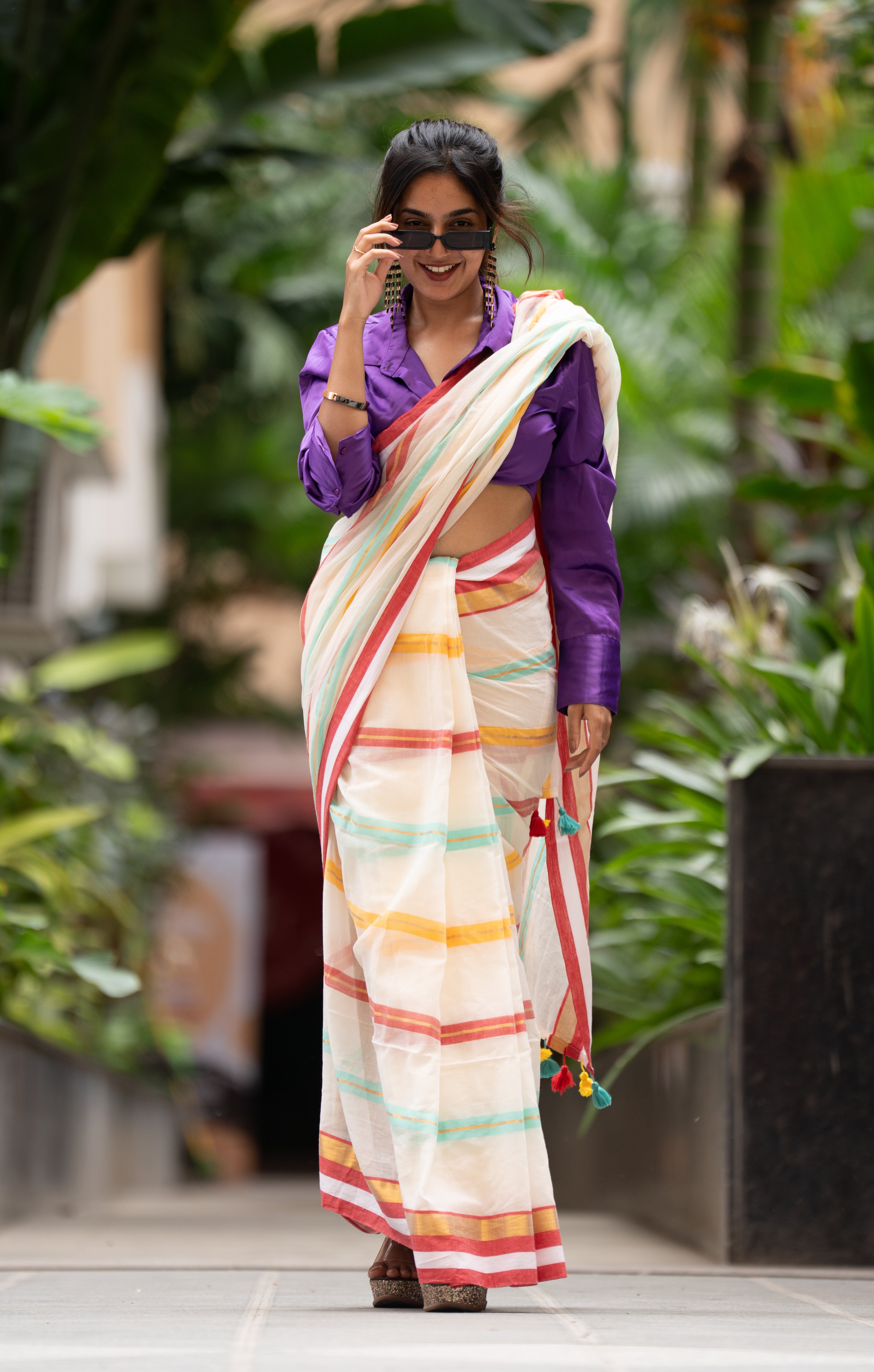 Ivory Carnival (Mul Cotton Saree)