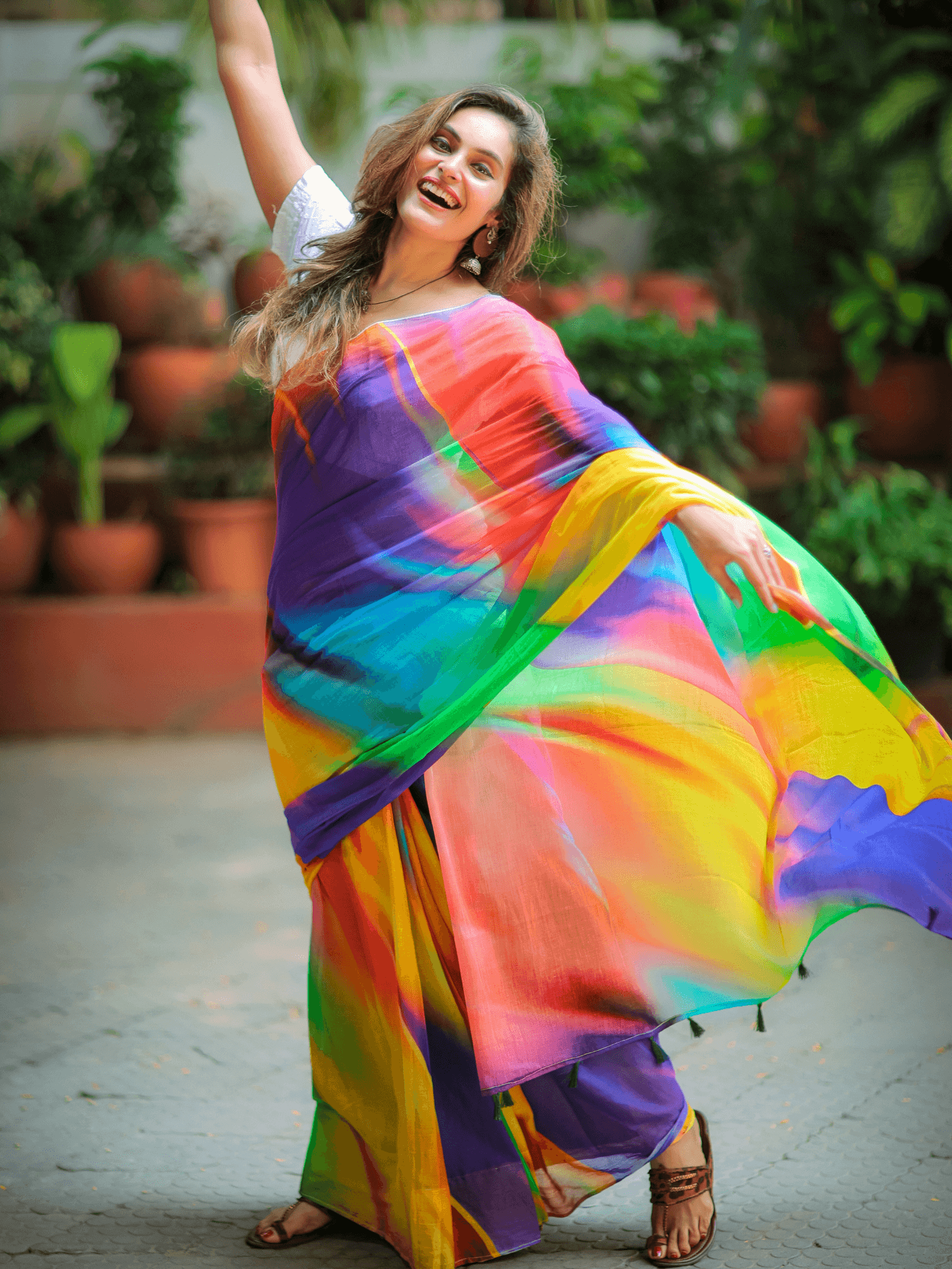 satin silk printed saree Rainbow Fascination – Kirdaram