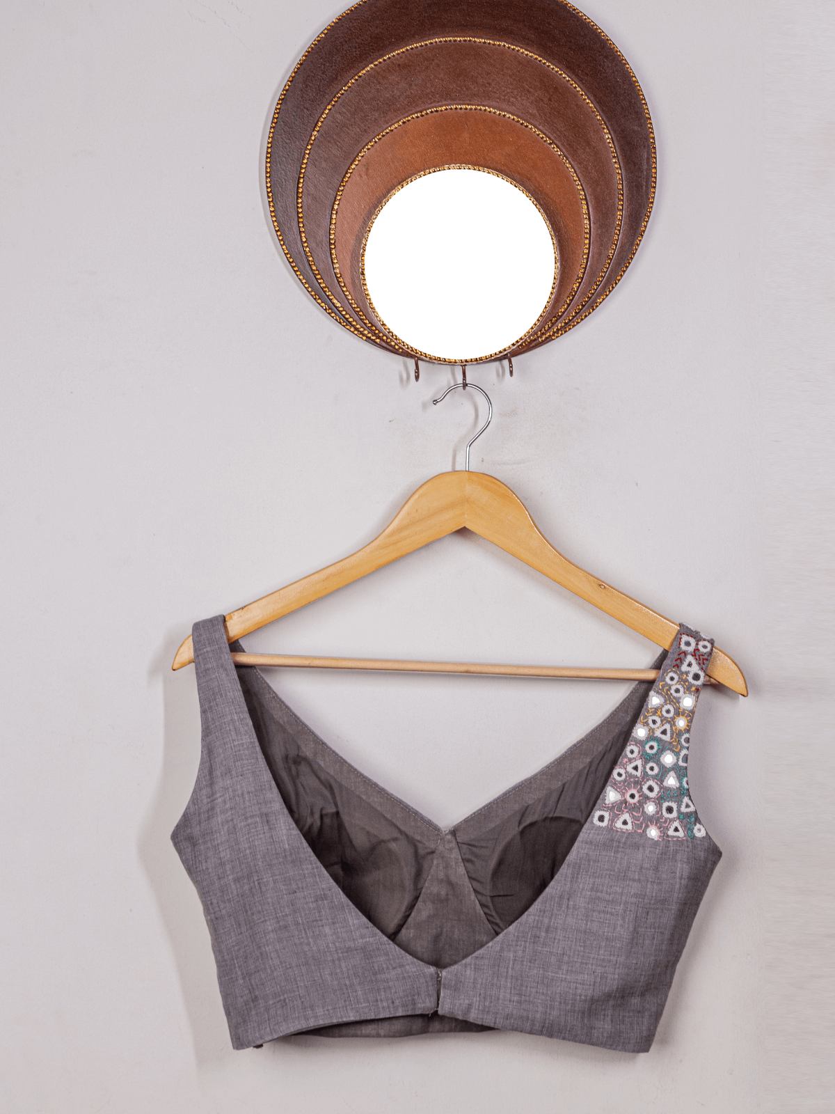 Silvery Mist Whispers (Mirror Work Grey Blouse)