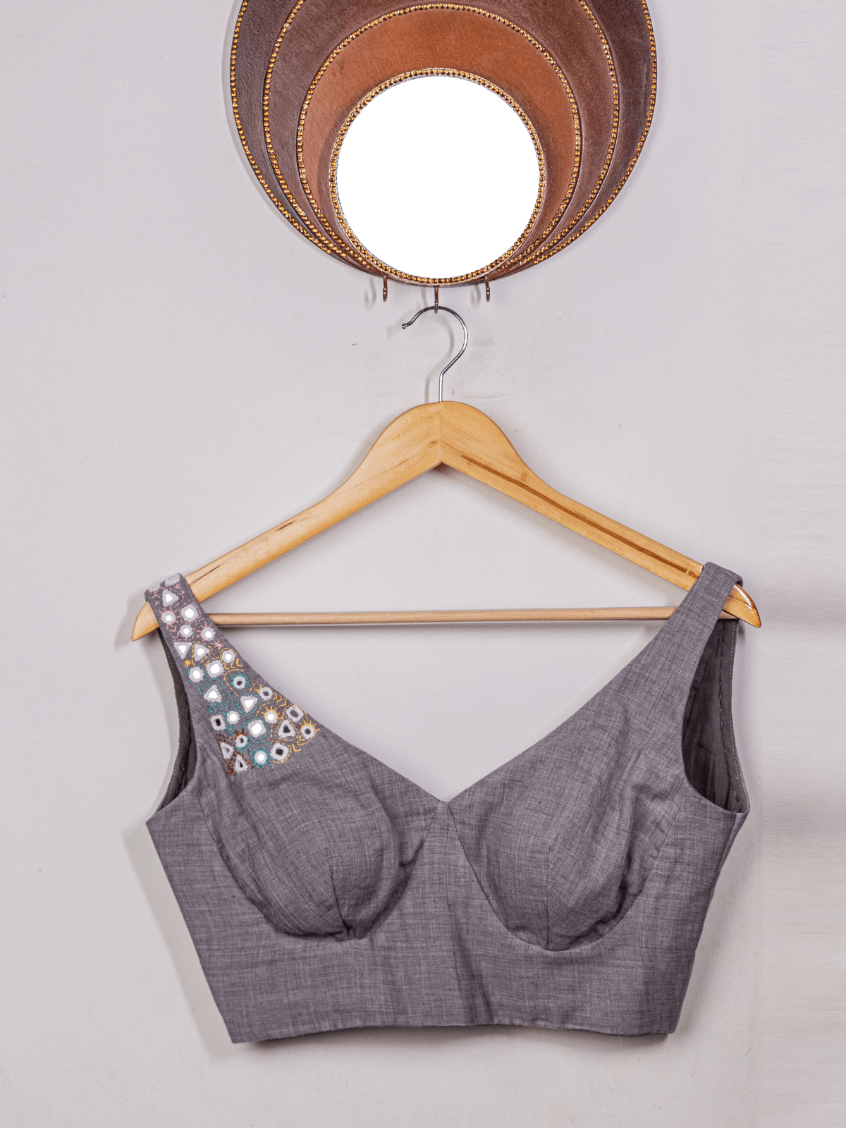 Silvery Mist Whispers (Mirror Work Grey Blouse)