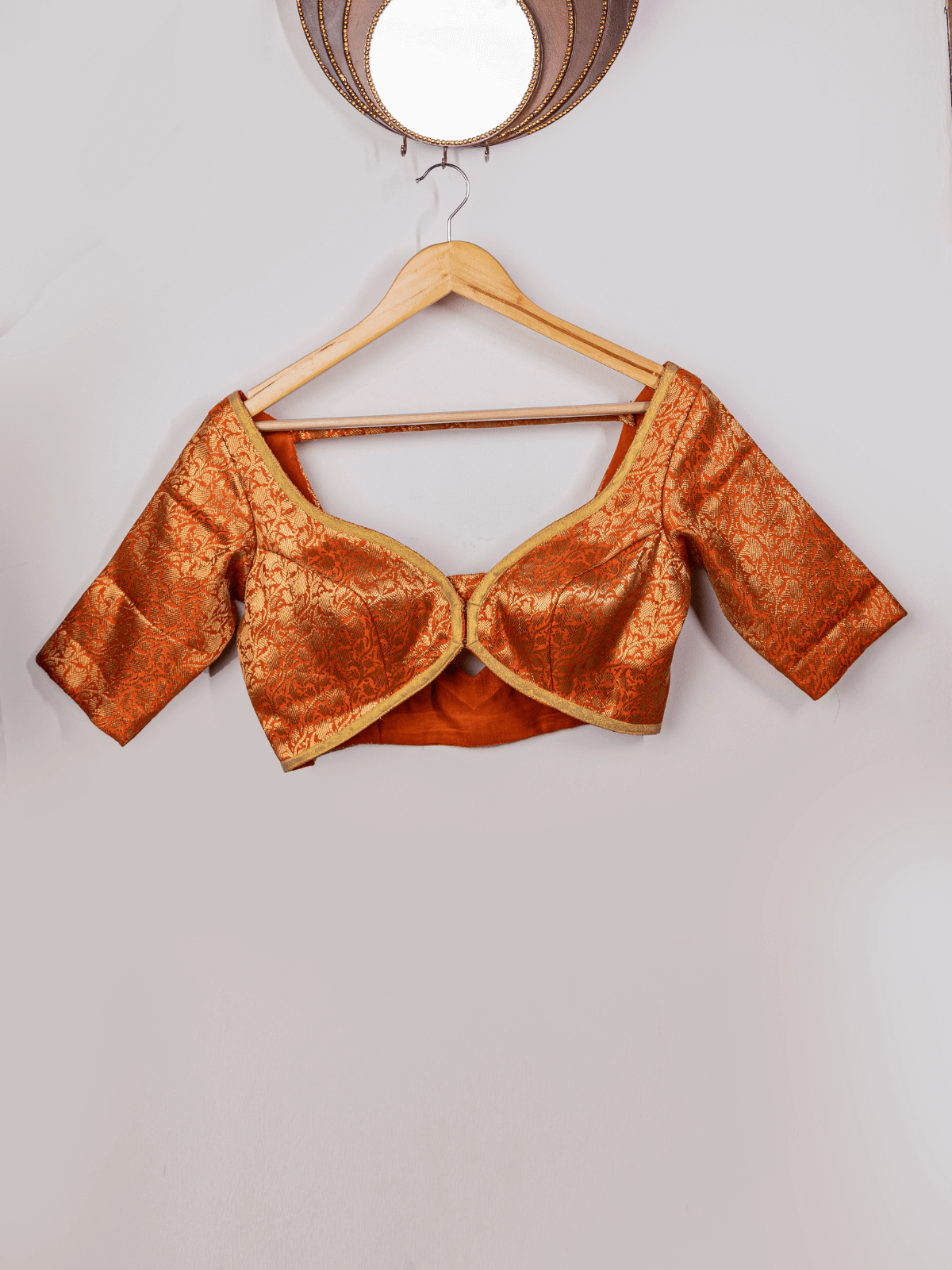 Sunset Symphony (Orange Brocade Blouse)